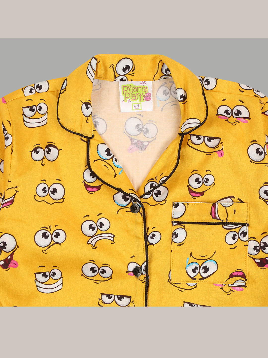 Smiley Kids Button Down Pj Set - Pure Cotton Pj Set with Notched Collar