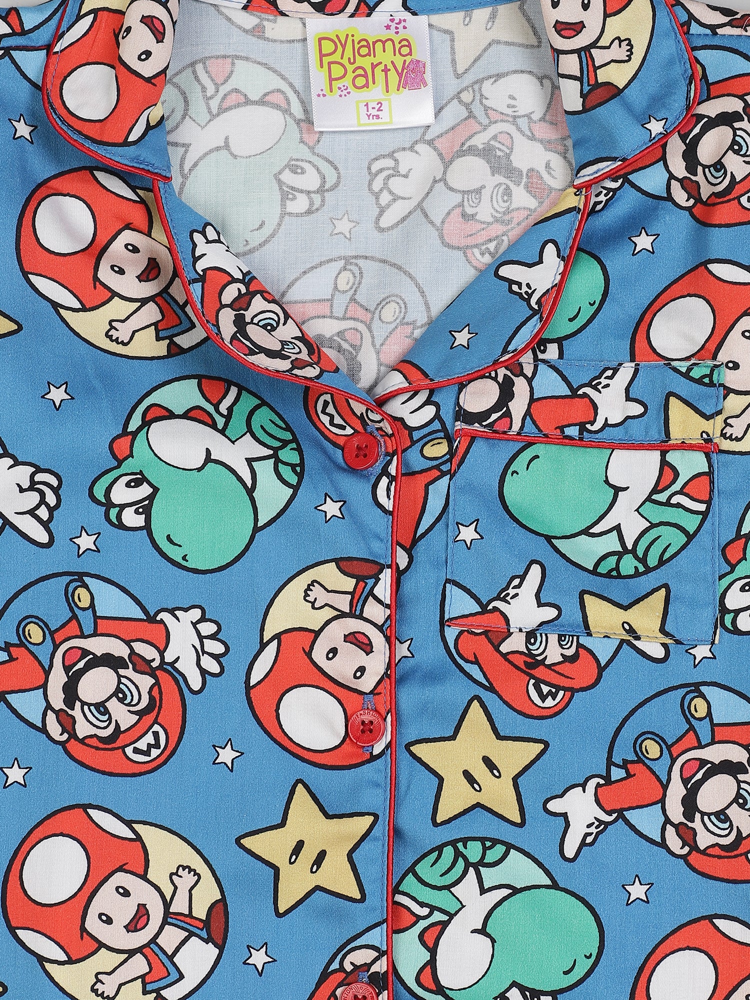 Super Mario Kids Button Down Pj Set - Pure Cotton Pj Set with Notched Collar