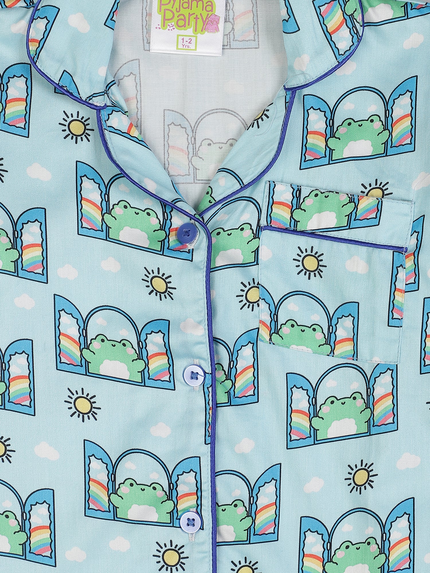 Hoppy Nights kids Button Down Pj Set - Pure Cotton Pj Set with Notched Collar