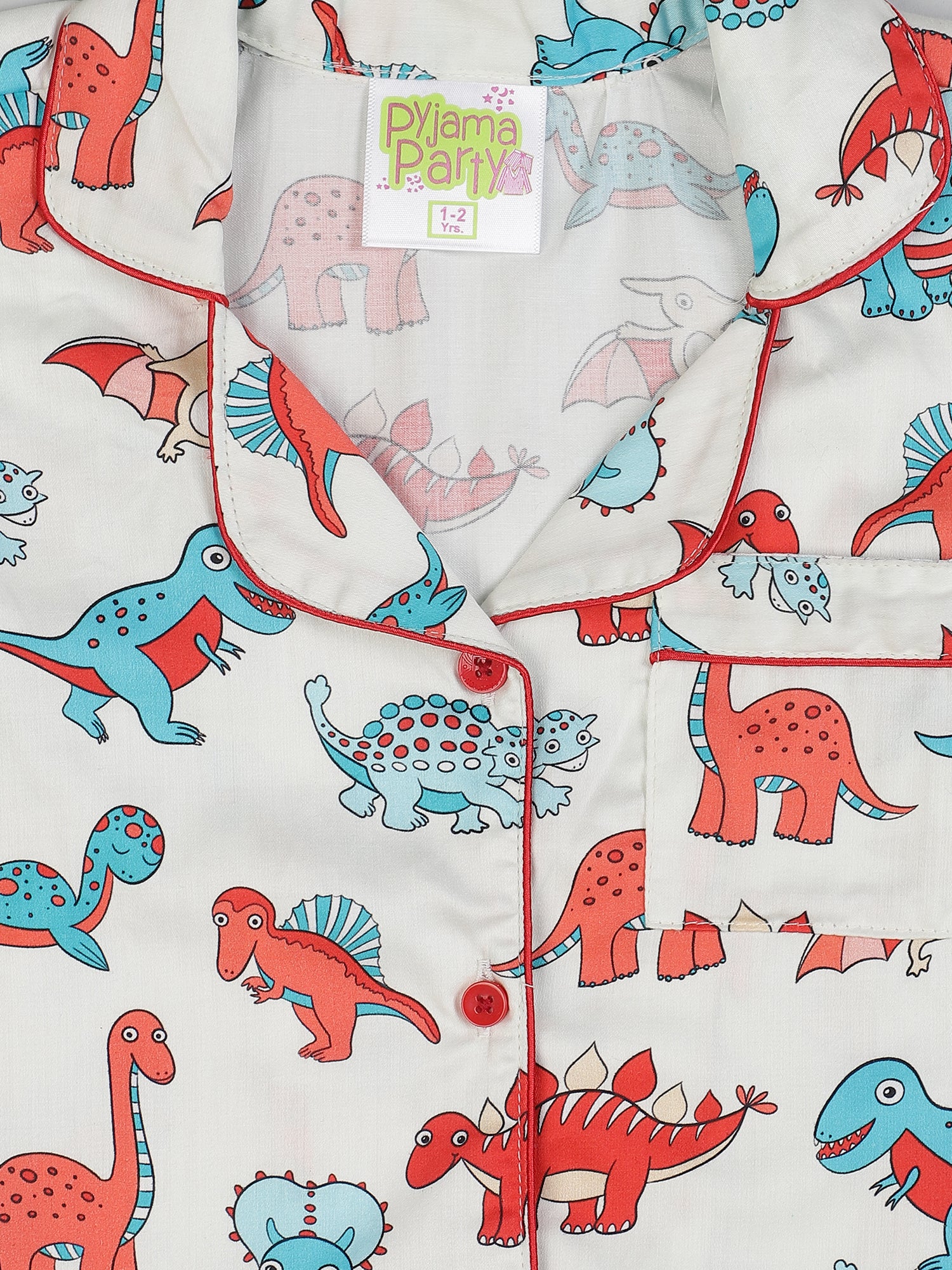 Dinomite kids Button Down Pj Set - Pure Cotton Pj Set with Notched Collar