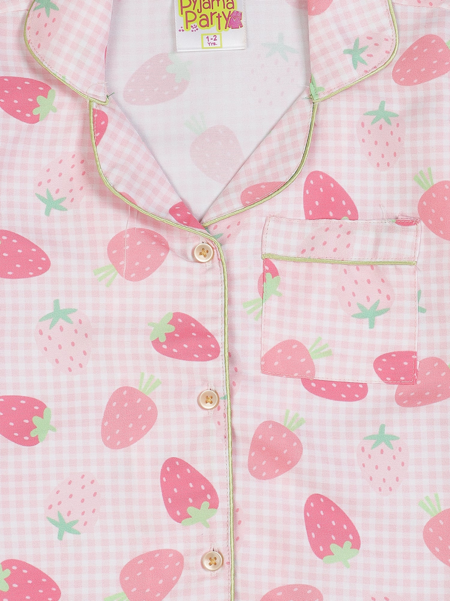 Strawberry Sweetheart Kids Pj Set - Cotton Rayon Pj Set with Notched Collar
