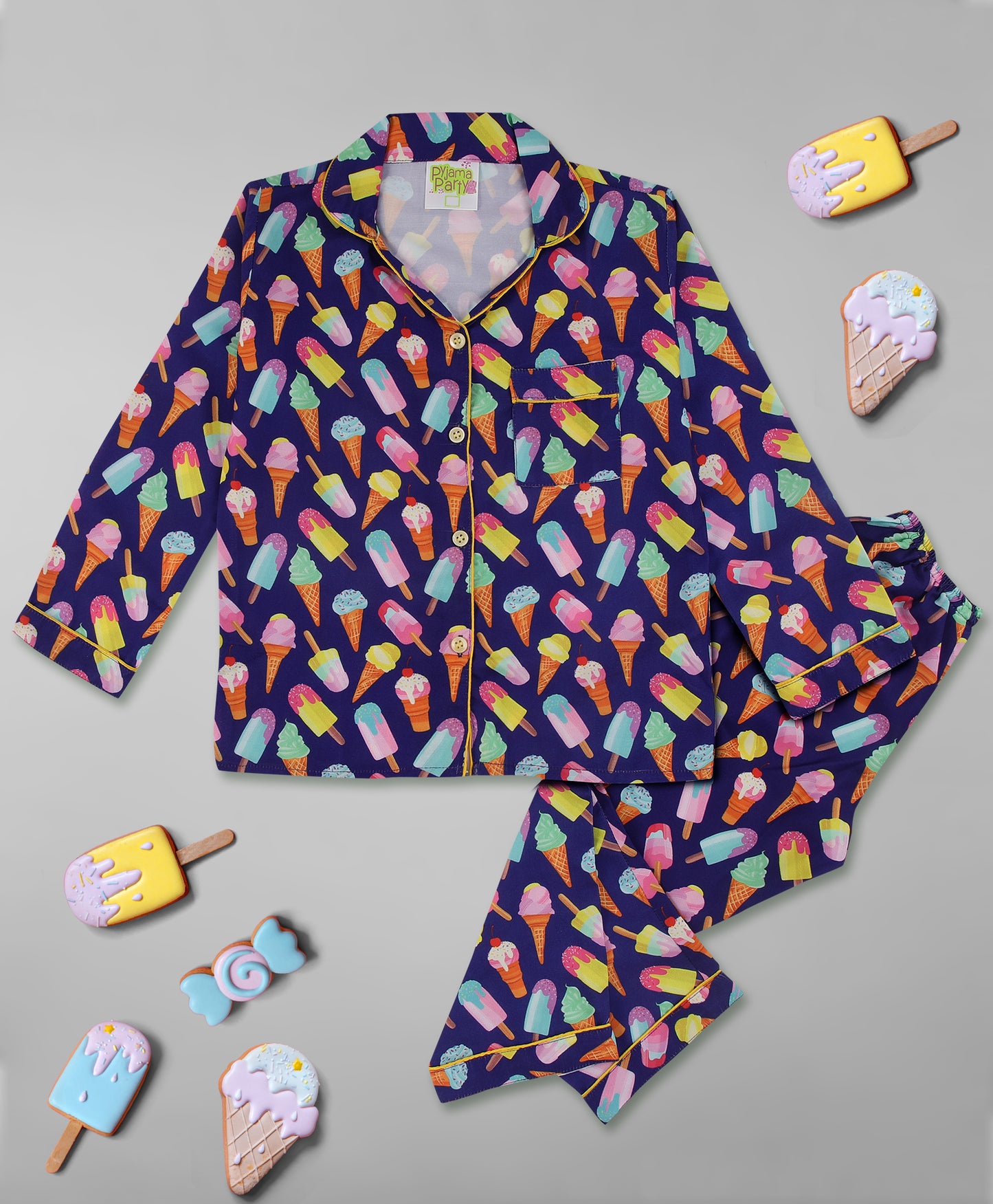 Popsicles Cotton Rayon Kids Pj Set with Notched Collar