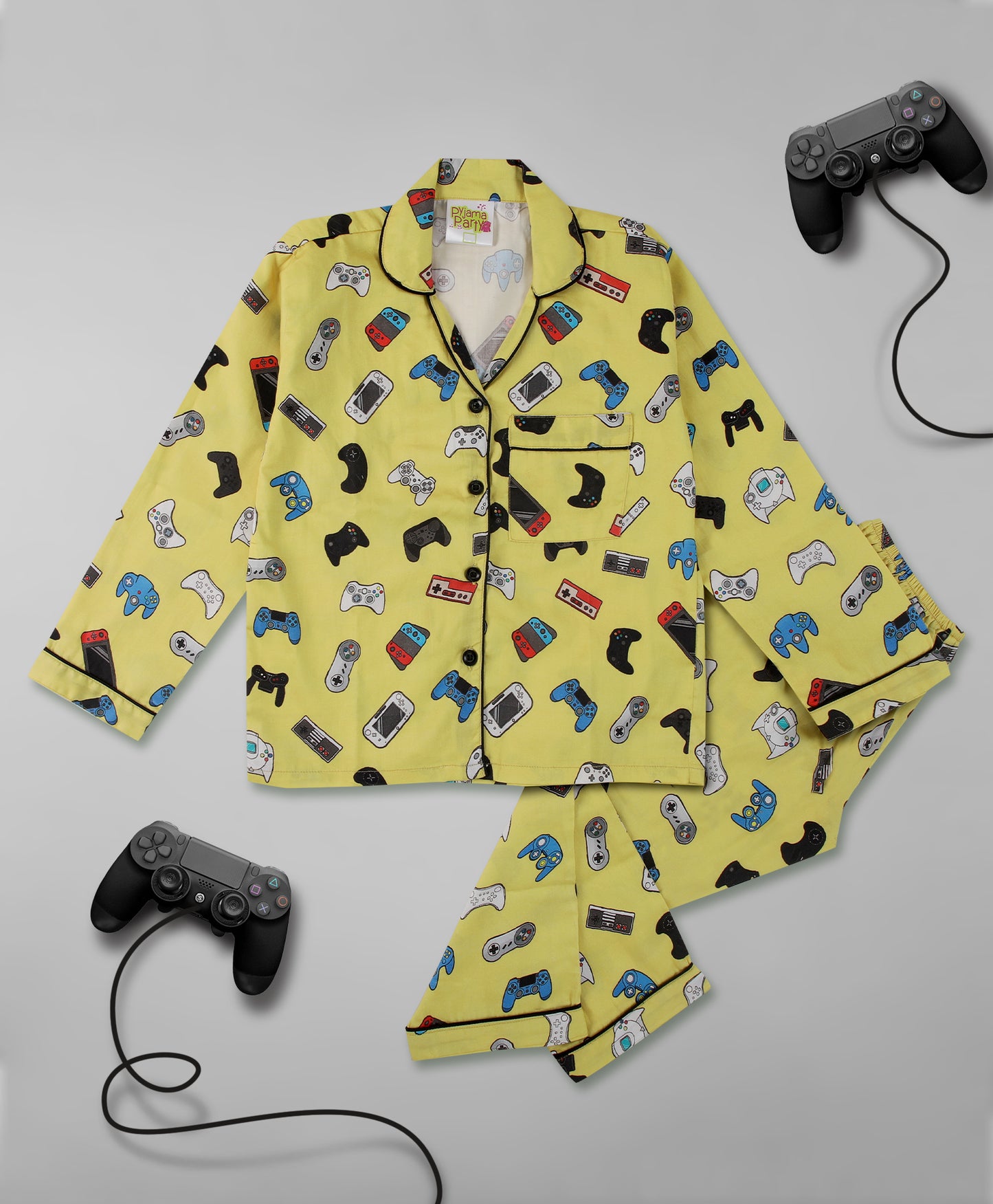 Gameboy Kids Button Down Pj Set - Pure Cotton Pj Set with Notched Collar