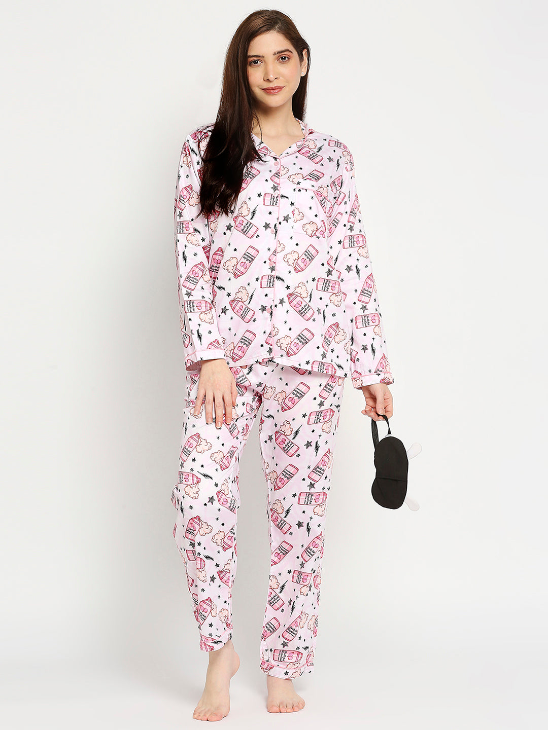 Spray Away Button Down Pj Set - Pure Cotton Pj Set with Notched Collar