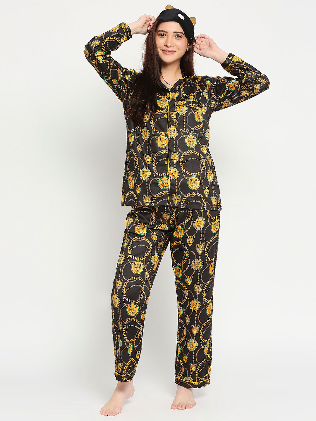 Black Panther Button Down Pj Set - Pure Cotton Pj Set with Notched Collar