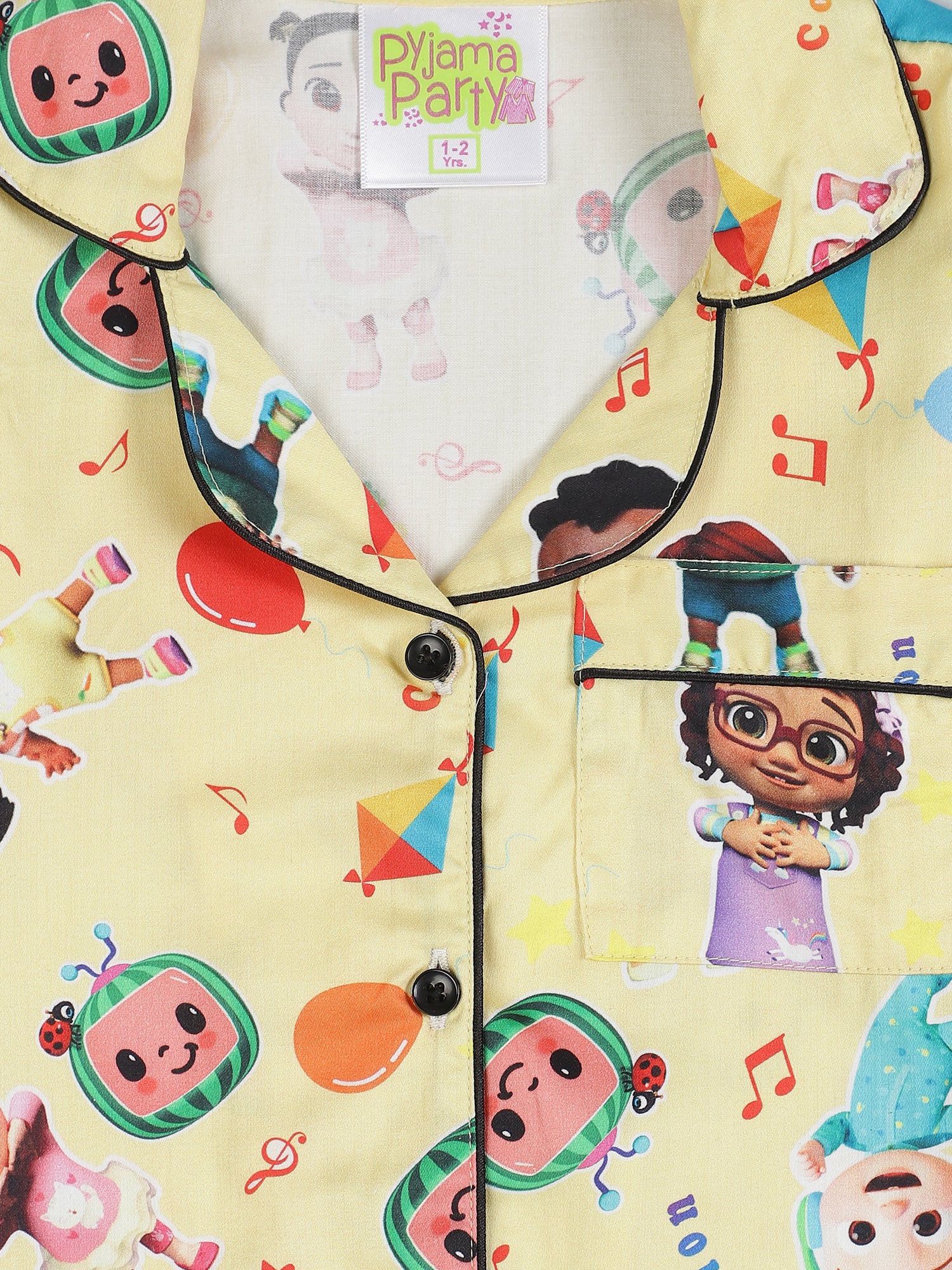 Cocomelon kids Button Down Pj Set - Pure Cotton Pj Set with Notched Collar