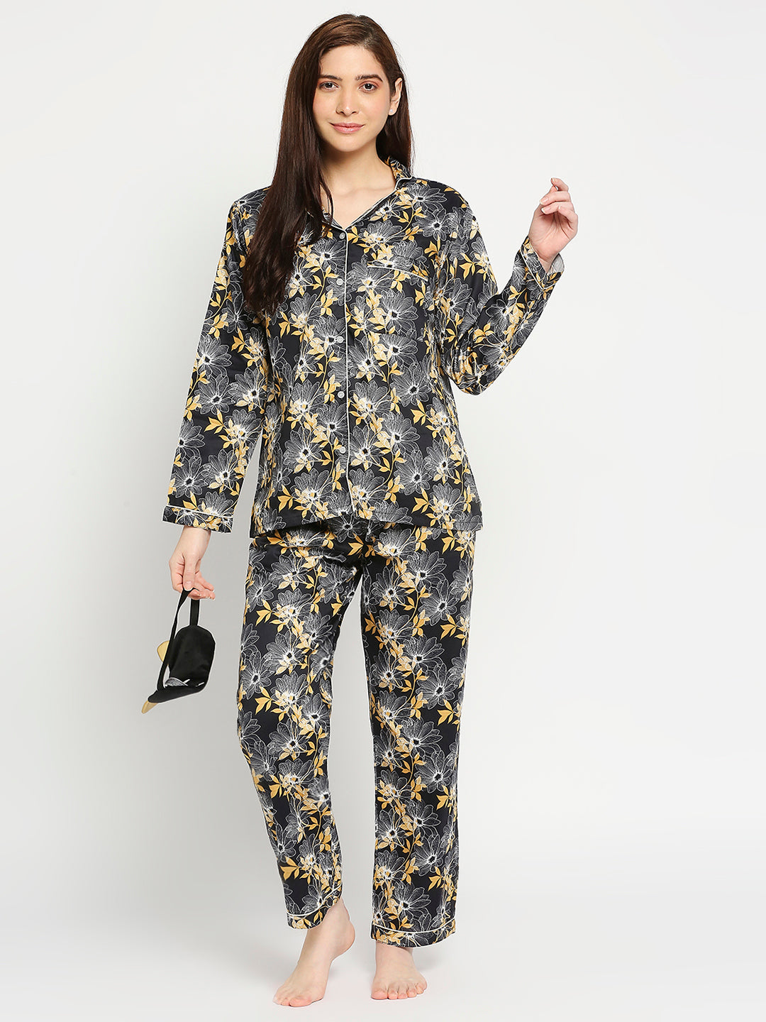 Black Beauty Button Down Pj Set - Pure Cotton Pj Set with Notched Collar
