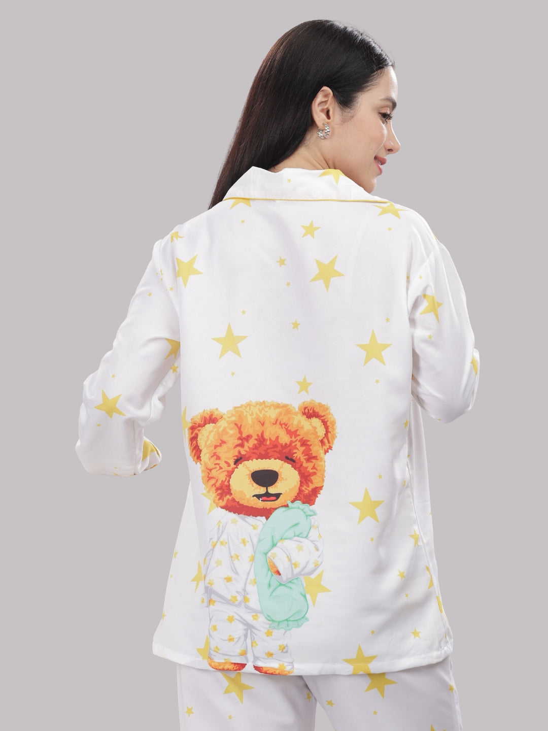 Sleepy Bear Button Down Pj Set - Cotton Rayon Pj Set with Notched Collar