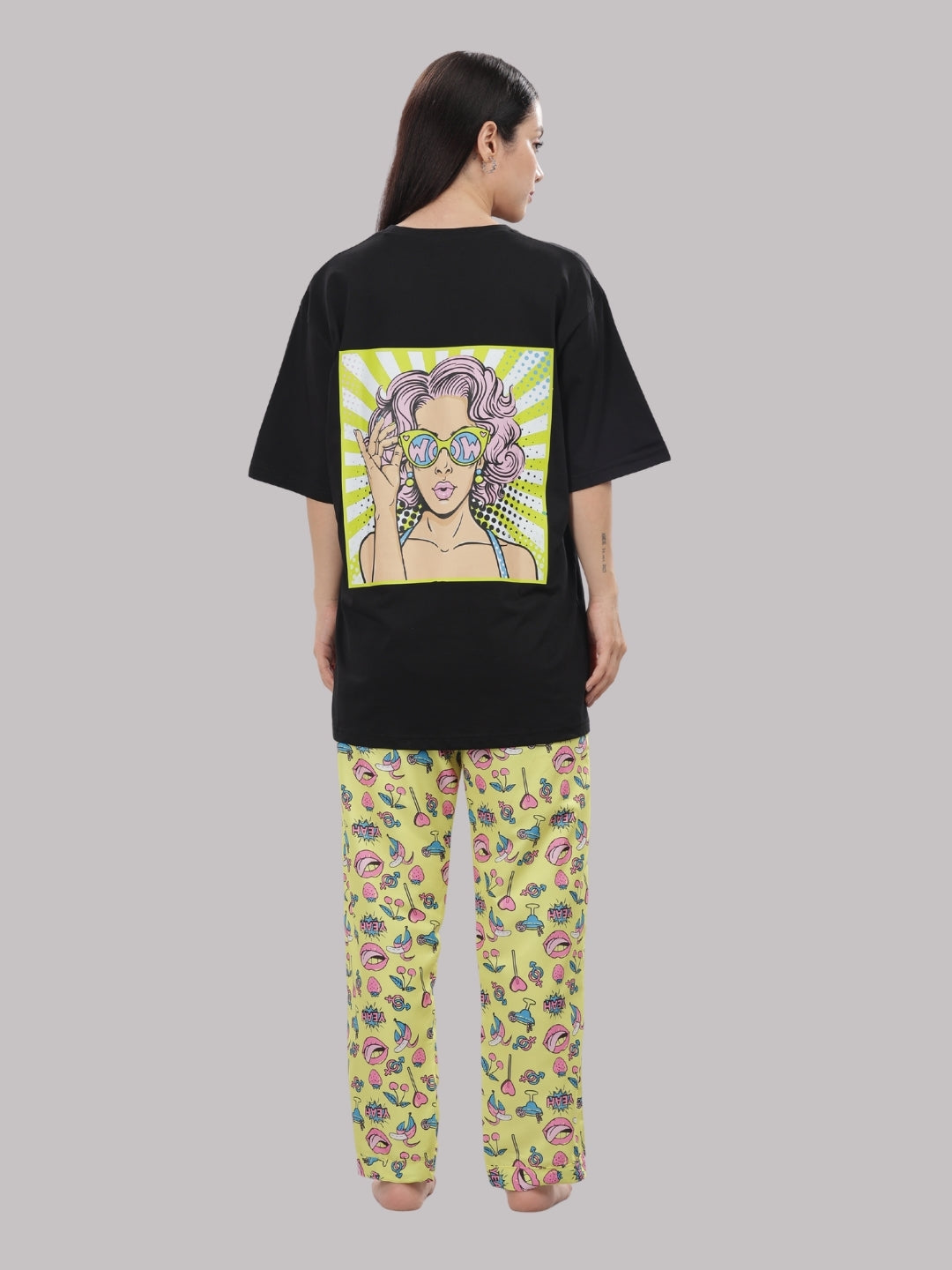 Yellow Pop T-shirt Pj Set - Oversized Tshirt with Pj Combo
