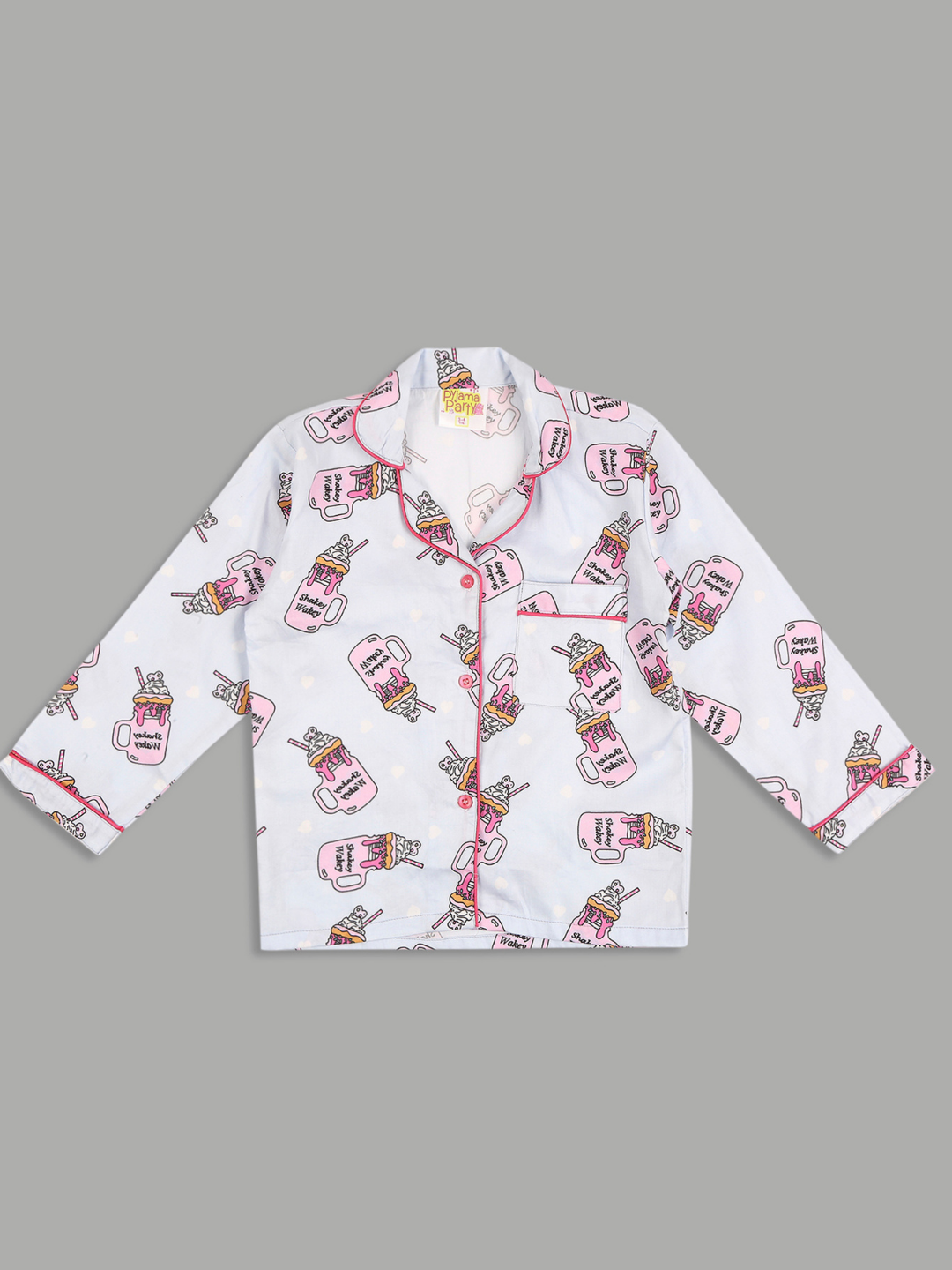 Shakey Wakey Kids Button Down Pj Set - Pure Cotton Pj Set with Notched Collar