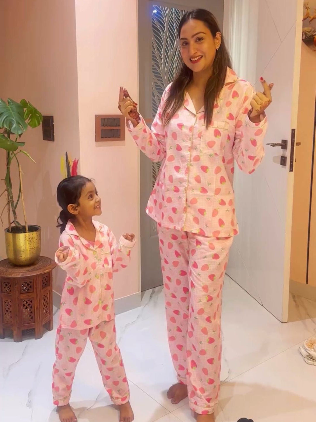 Strawberry Sweetheart Cotton Rayon Mom & Kids Twinning Pj Set