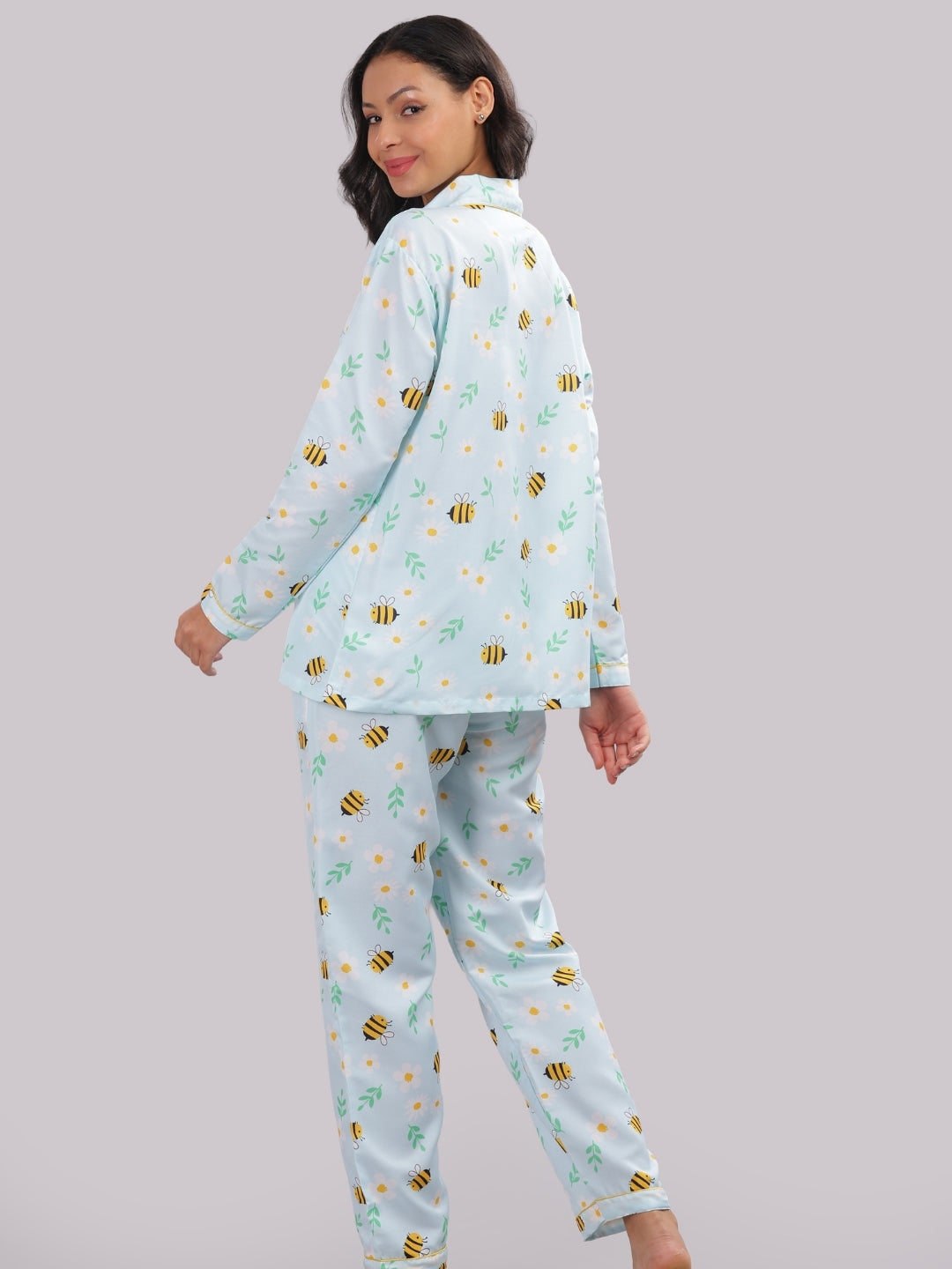 Busy Bee Button Down Pj Set - Cotton Rayon Pj Set with Notched Collar