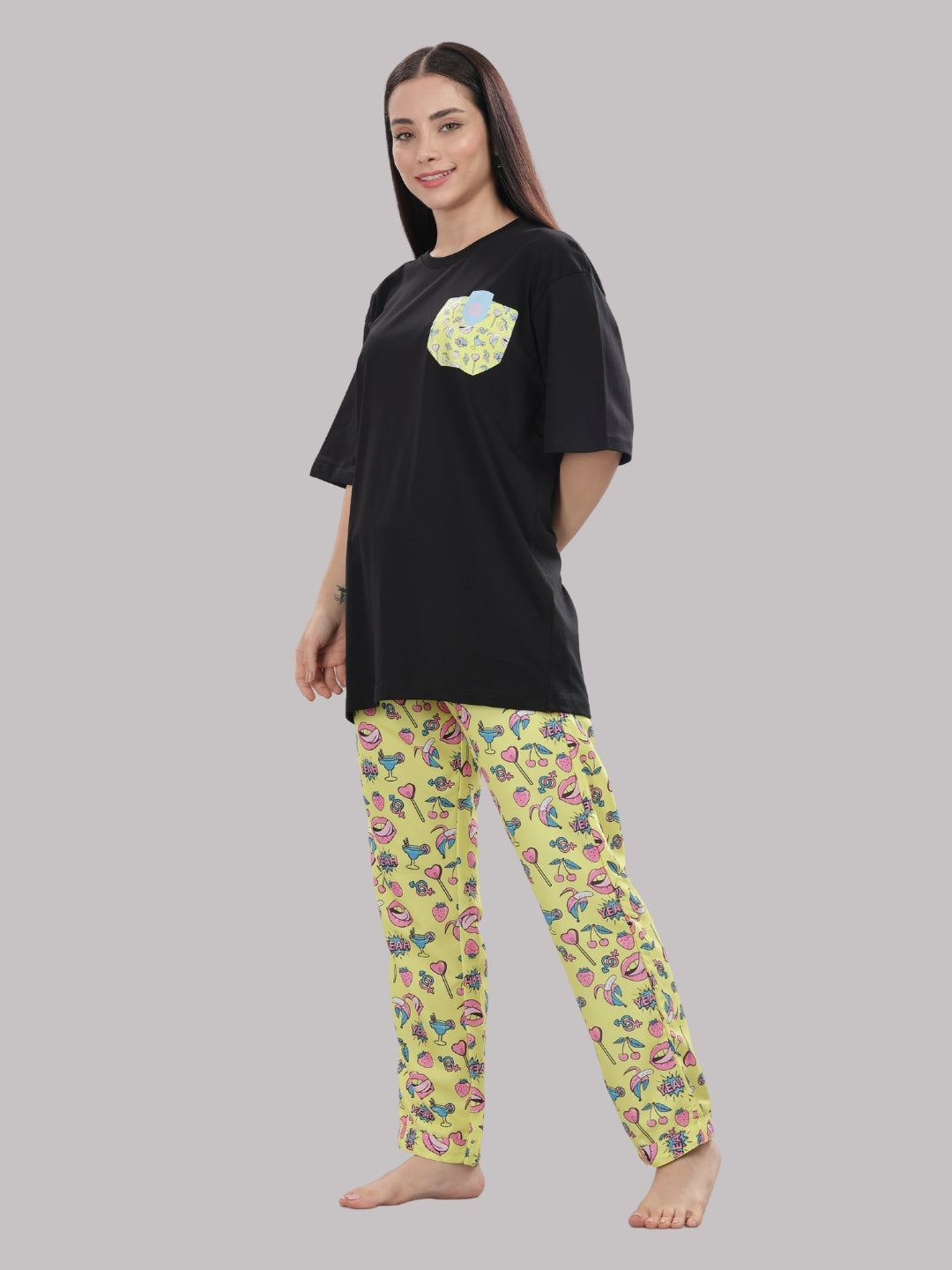 Yellow Pop T-shirt Pj Set - Oversized Tshirt with Pj Combo