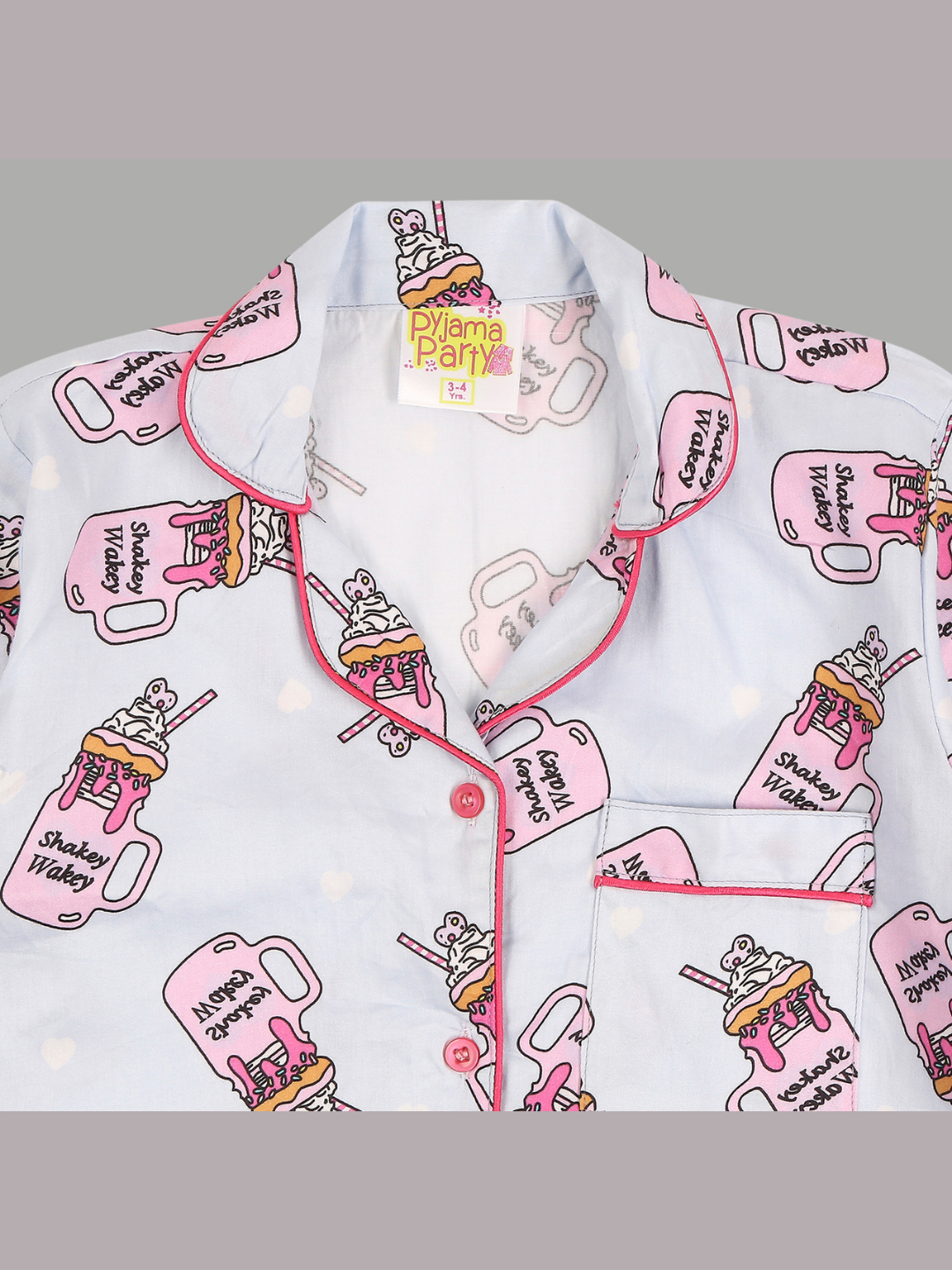 Shakey Wakey Kids Button Down Pj Set - Pure Cotton Pj Set with Notched Collar