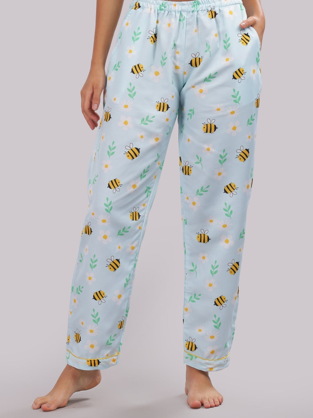 Busy Bee Button Down Pj Set - Cotton Rayon Pj Set with Notched Collar