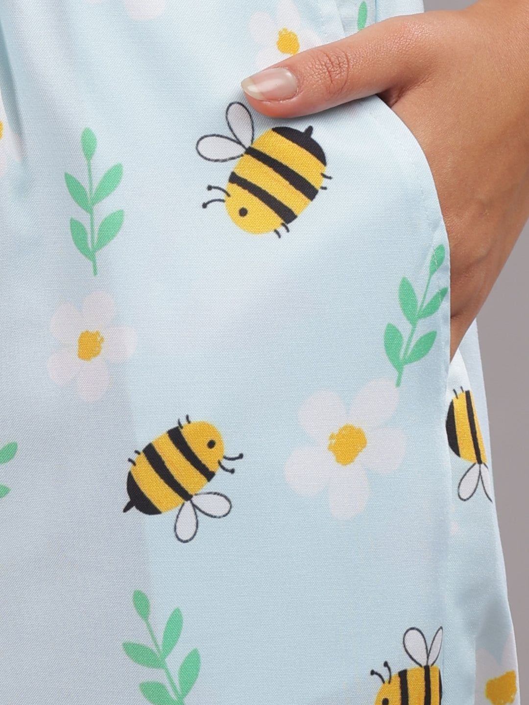 Busy Bee Button Down Pj Set - Cotton Rayon Pj Set with Notched Collar
