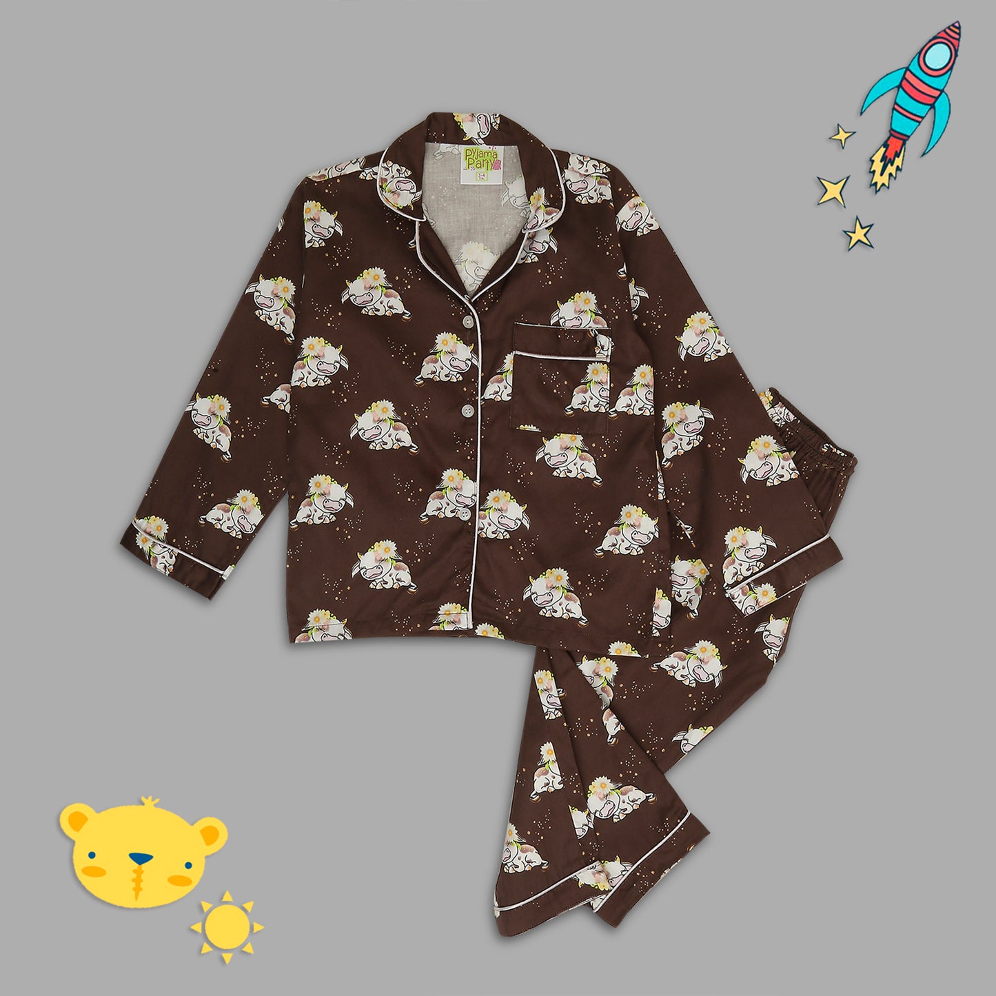 Holy Cow Kids Pj Set - Pure Cotton Pj Set with Notched Collar