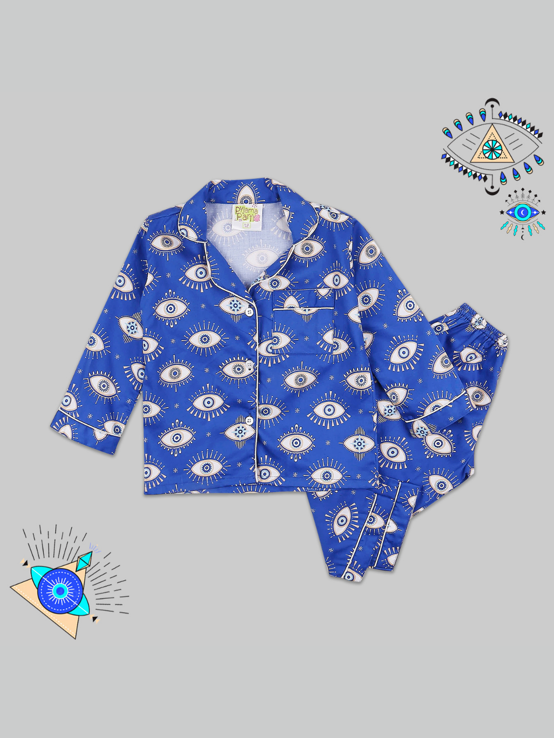 Nazar Kids Button Down Pj Set - Pure Cotton Pj Set with Notched Collar