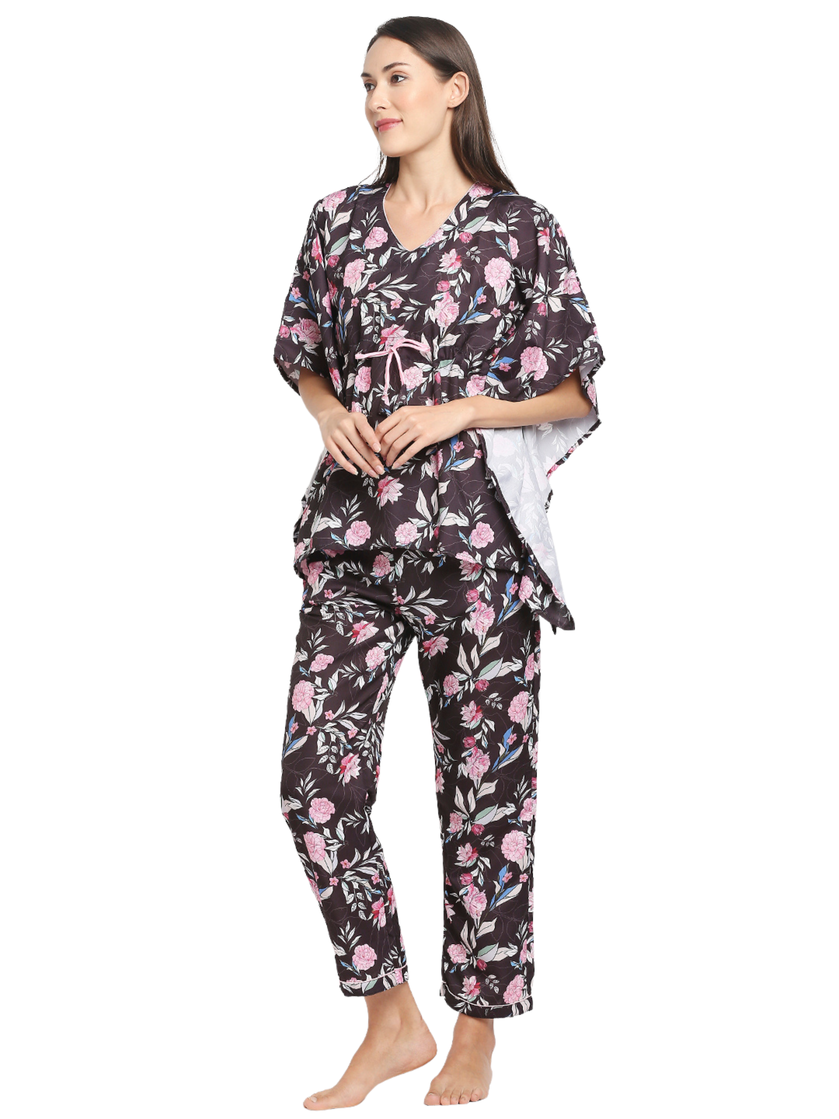Fragrant Flowers Kaftan Pj Set - Cotton Rayon Pj Set in Kaftan Style