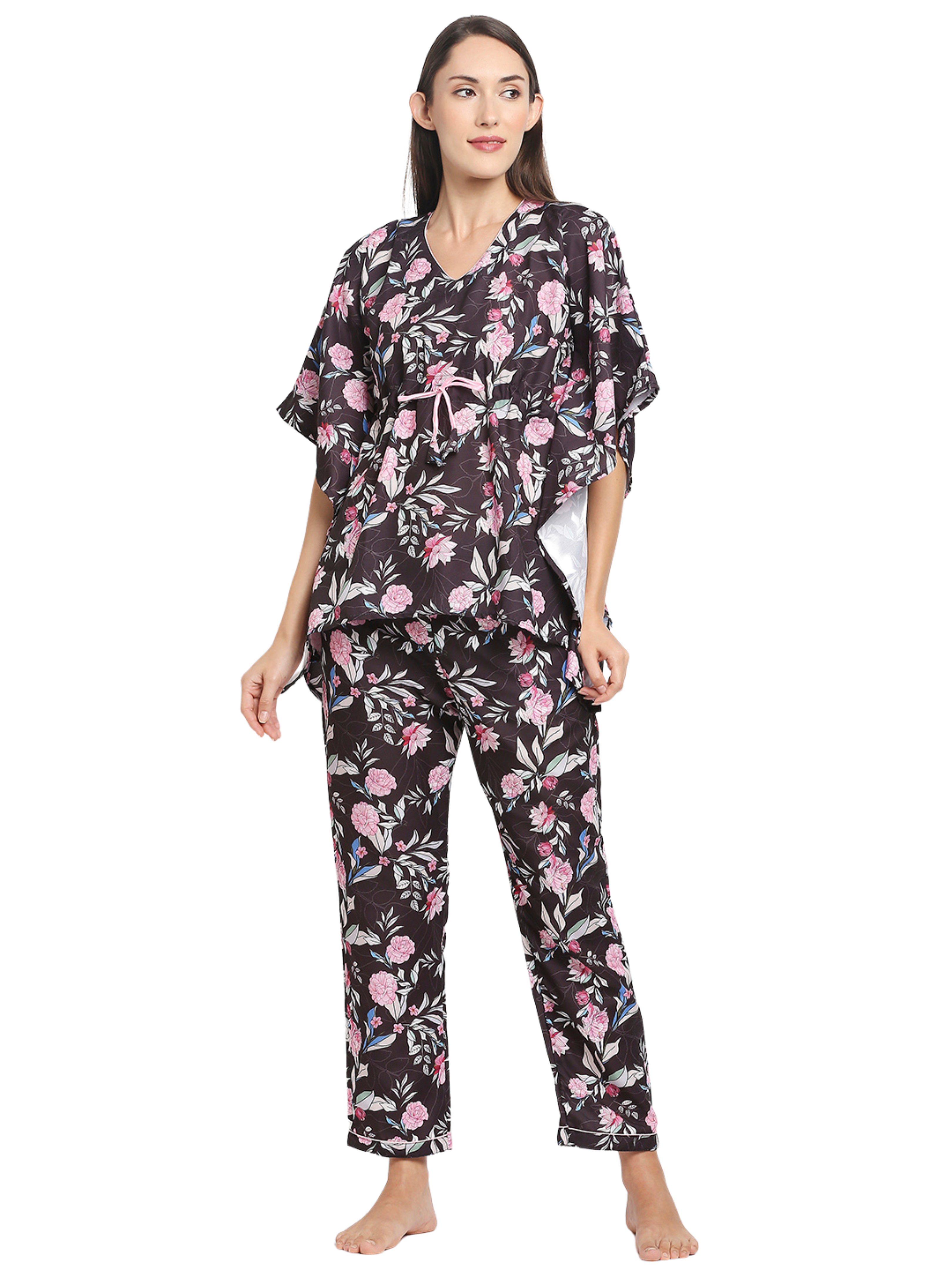 Fragrant Flowers Kaftan Pj Set - Cotton Rayon Pj Set in Kaftan Style