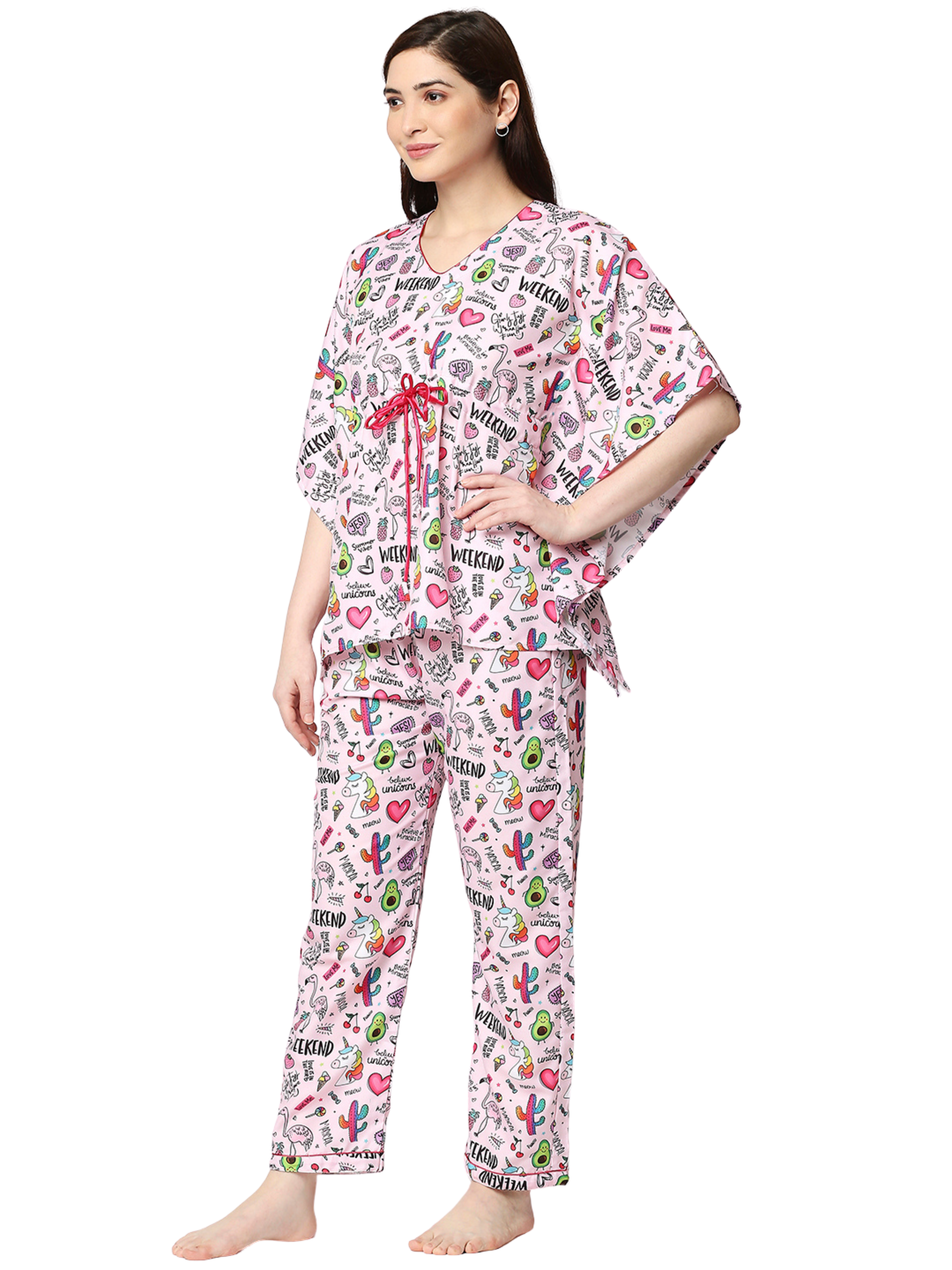 Pink Party Kaftan Pj Set - Cotton Rayon Pj Set in Kaftan Style