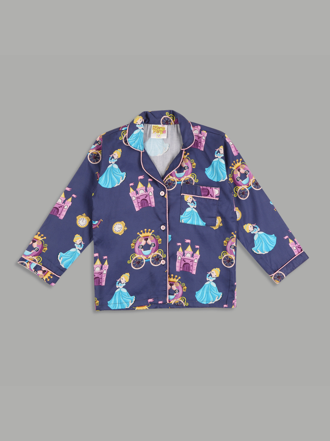 Cinderella Kids Button Down Pj Set - Pure Cotton Pj Set with Notched Collar