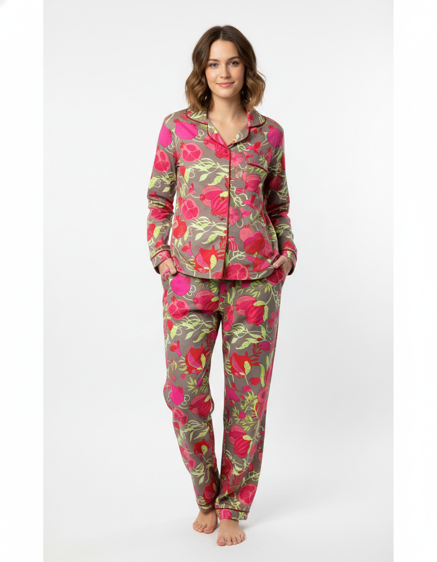 Anaar Button Down Pj Set - Cotton Rayon Pj Set with Notched Collar