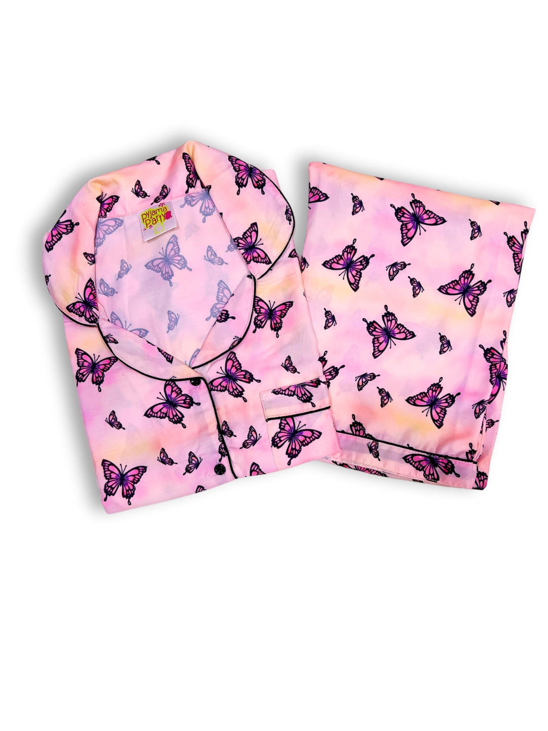 Butterfly Button Down Pj Set - Cotton Rayon Pj Set with Notched Collar