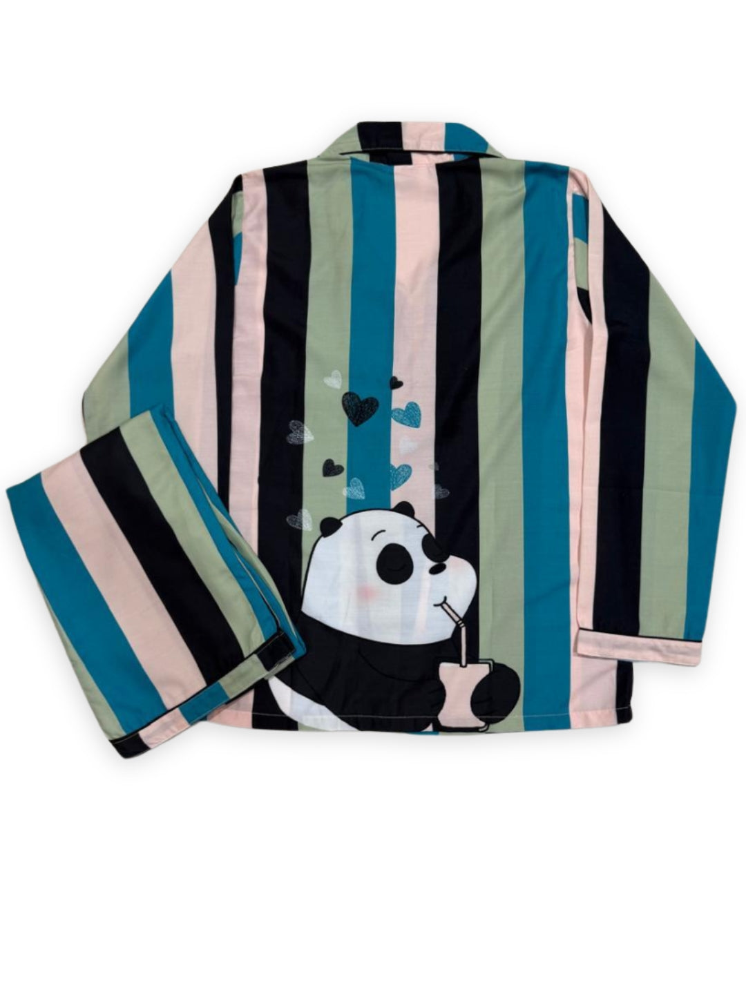 Busy Panda Button Down Pj Set - Cotton Rayon Pj Set with Notched Collar