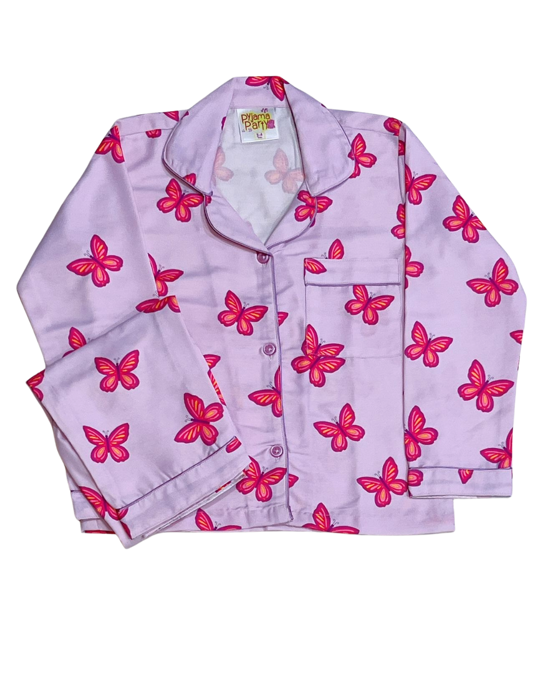 Butterfly Kids Pj Set - Cotton Rayon Pj Set with Notched Collar
