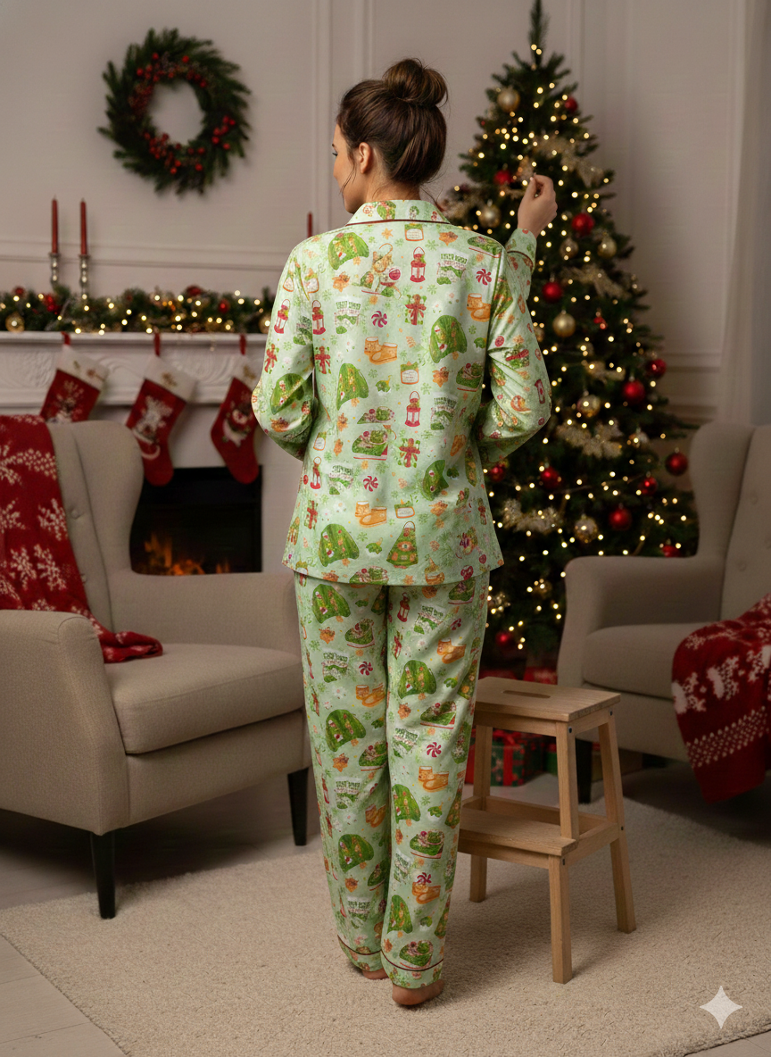 Cozy Christmas Button Down Pj Set - Cotton Rayon Pj Set with Notched Collar