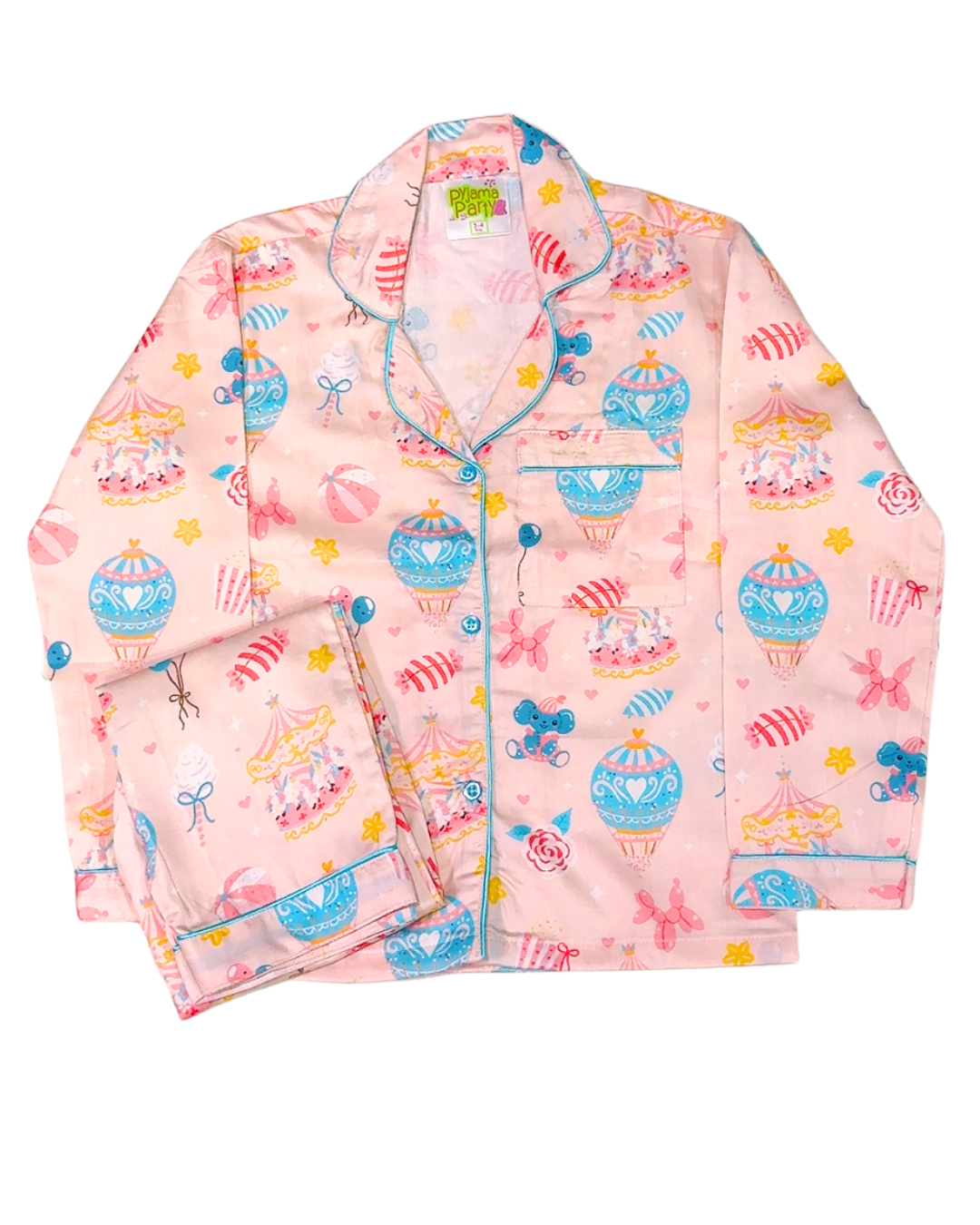 Funfair Kids Button Down Pj Set - Pure Cotton Pj Set with Notched Collar