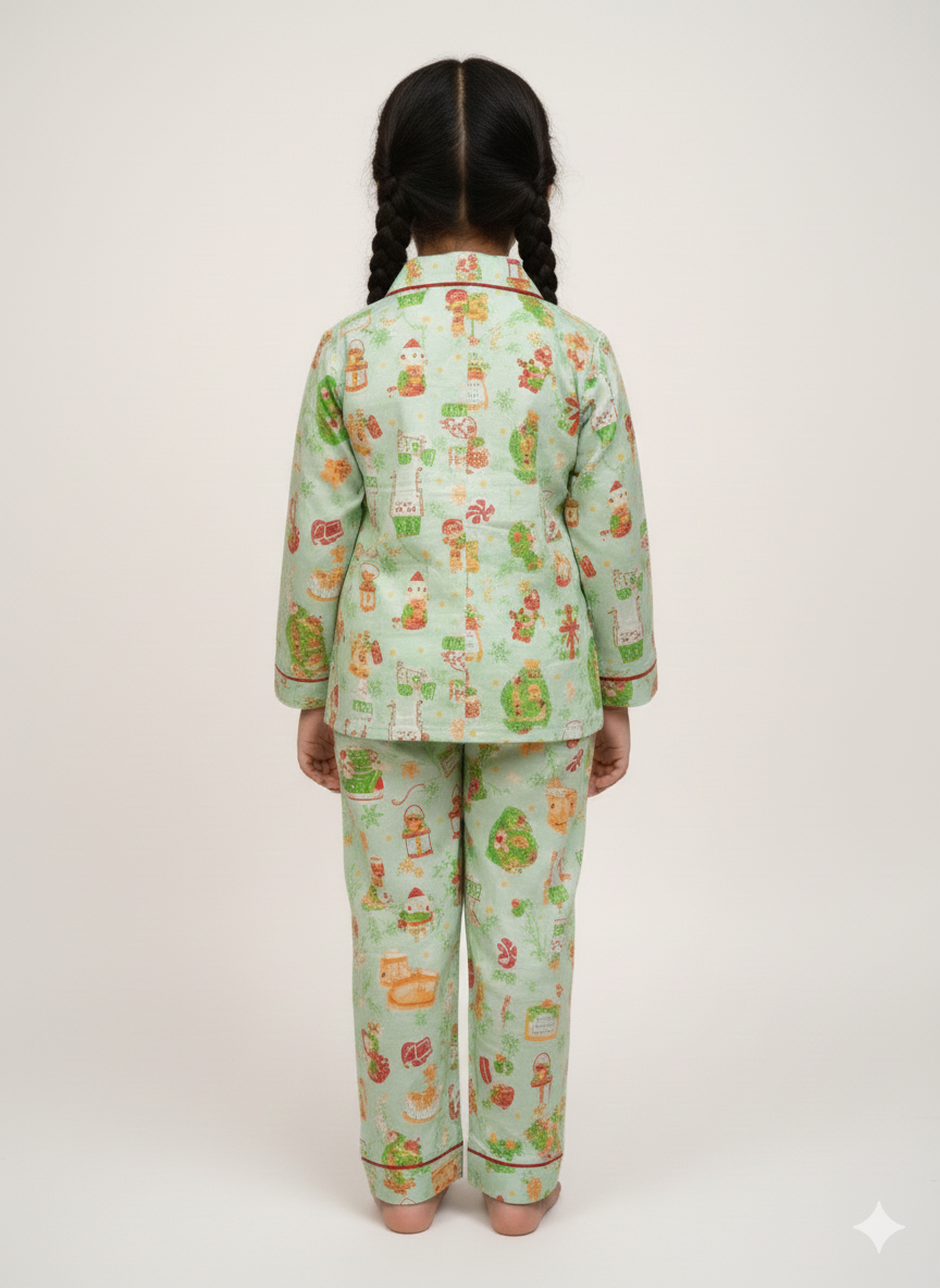 Cozy Christmas Kids Pj Set - Cotton Rayon Pj Set with Notched Collar
