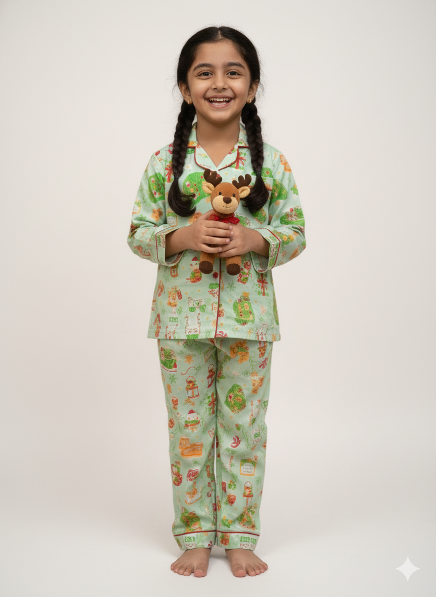 Cozy Christmas Kids Pj Set - Cotton Rayon Pj Set with Notched Collar