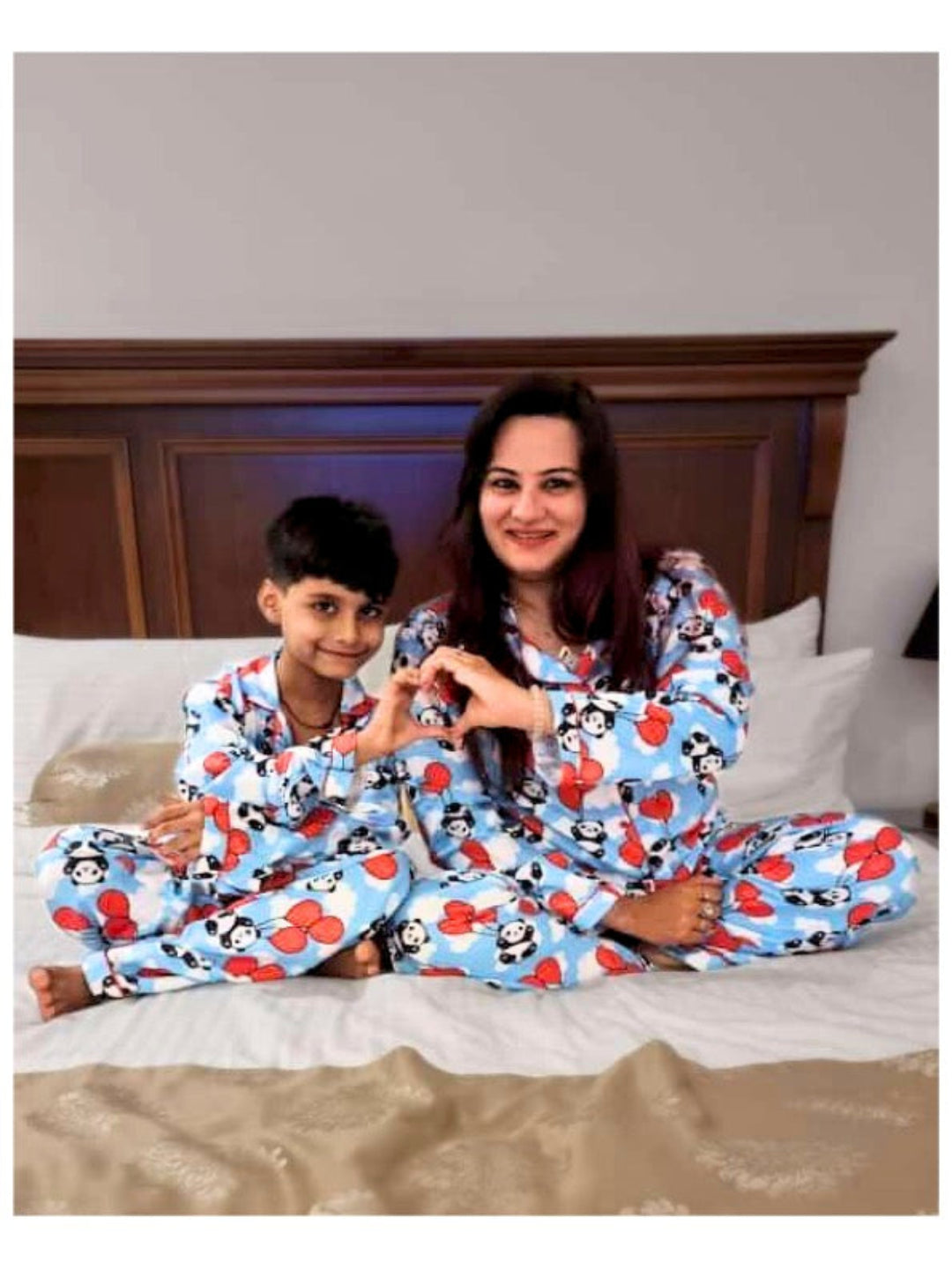 Happy Panda Cotton Rayon Mom & Kids Twinning Pj Set