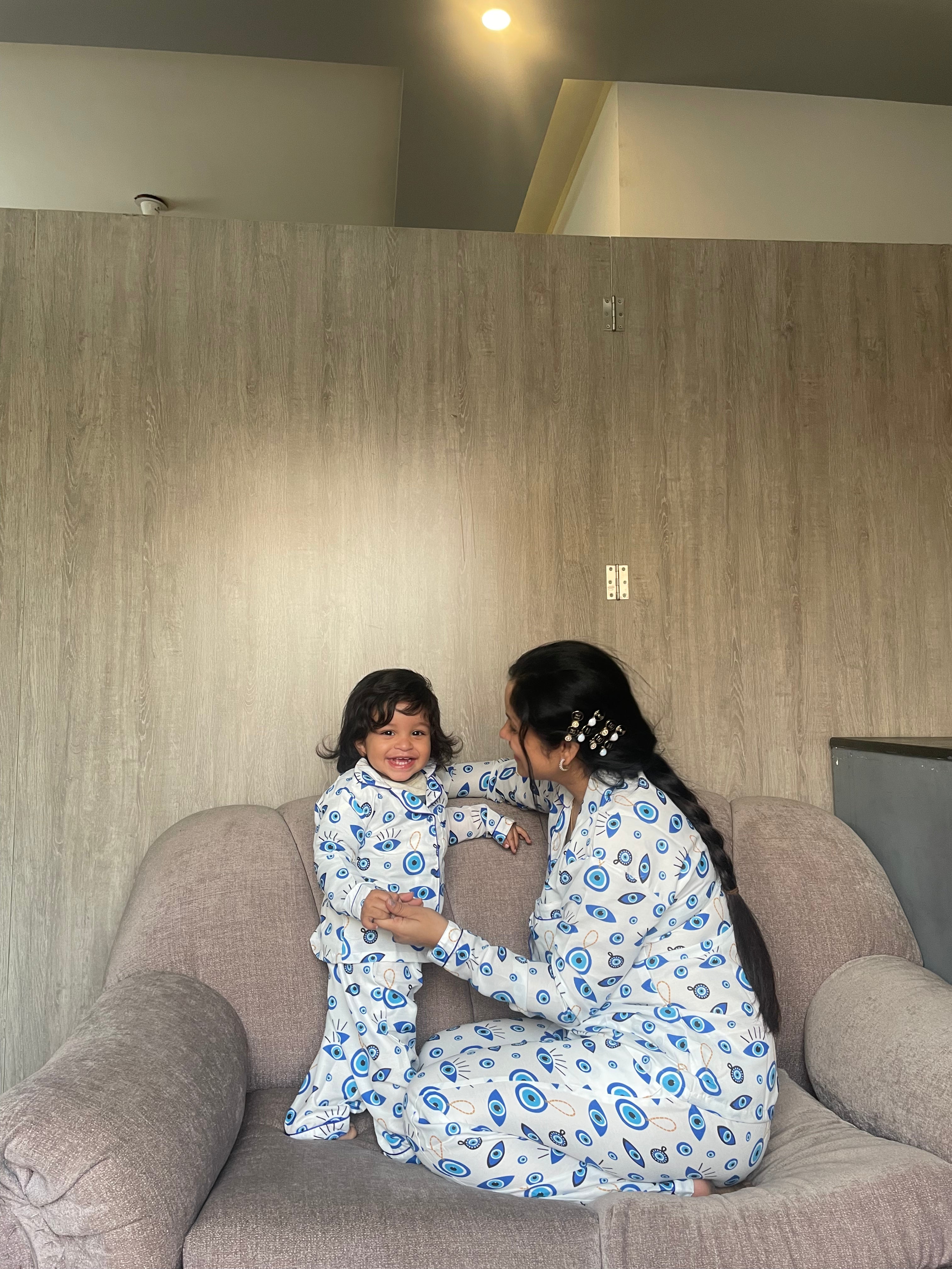 Good Vibes Only Cotton Rayon Mom & Kids Twinning Pj Set