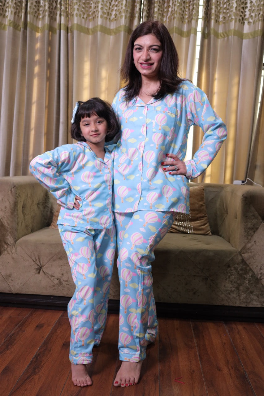 Hot Air Balloon Cotton Rayon Mom & Kids Twinning Pj Set