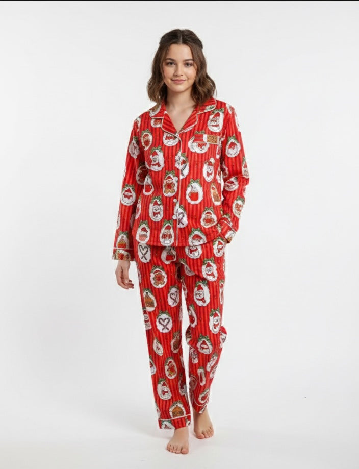 Christmas Carnival Button Down Pj Set - Pure Cotton Pj Set with Notched Collar