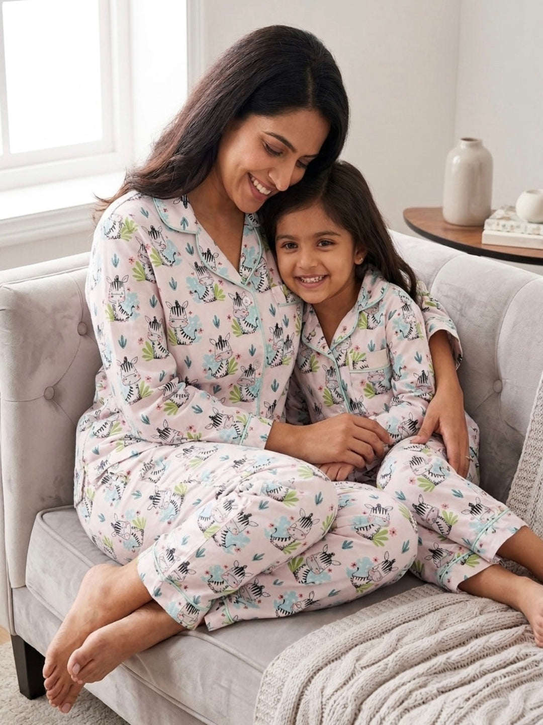 Baby Zee Pure Cotton Mom & Kids Twinning Pj Set