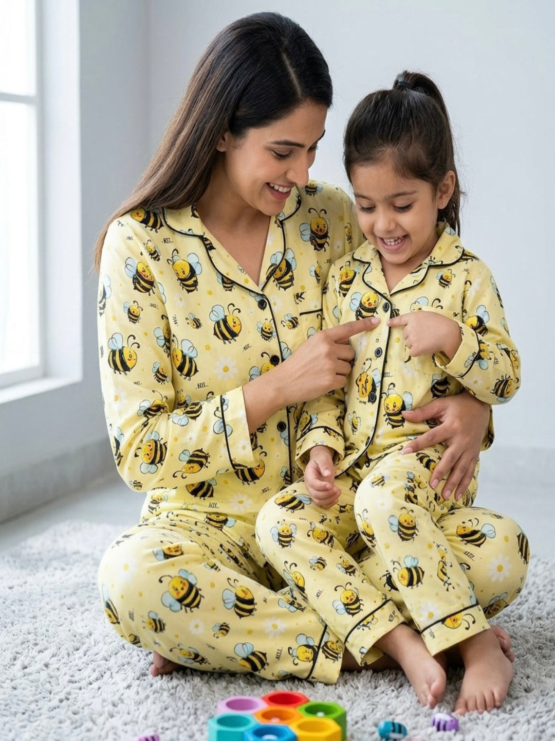 Bumblebee Pure Cotton Mom & Kids Twinning Pj Set