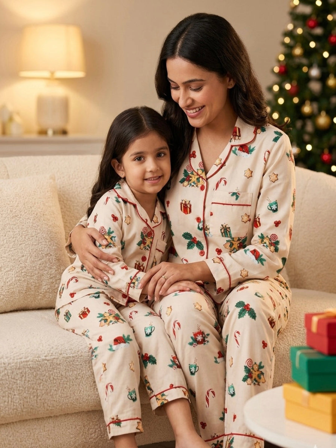 Christmas Cheers Pure Cotton Mom & Kids Twinning Pj Set
