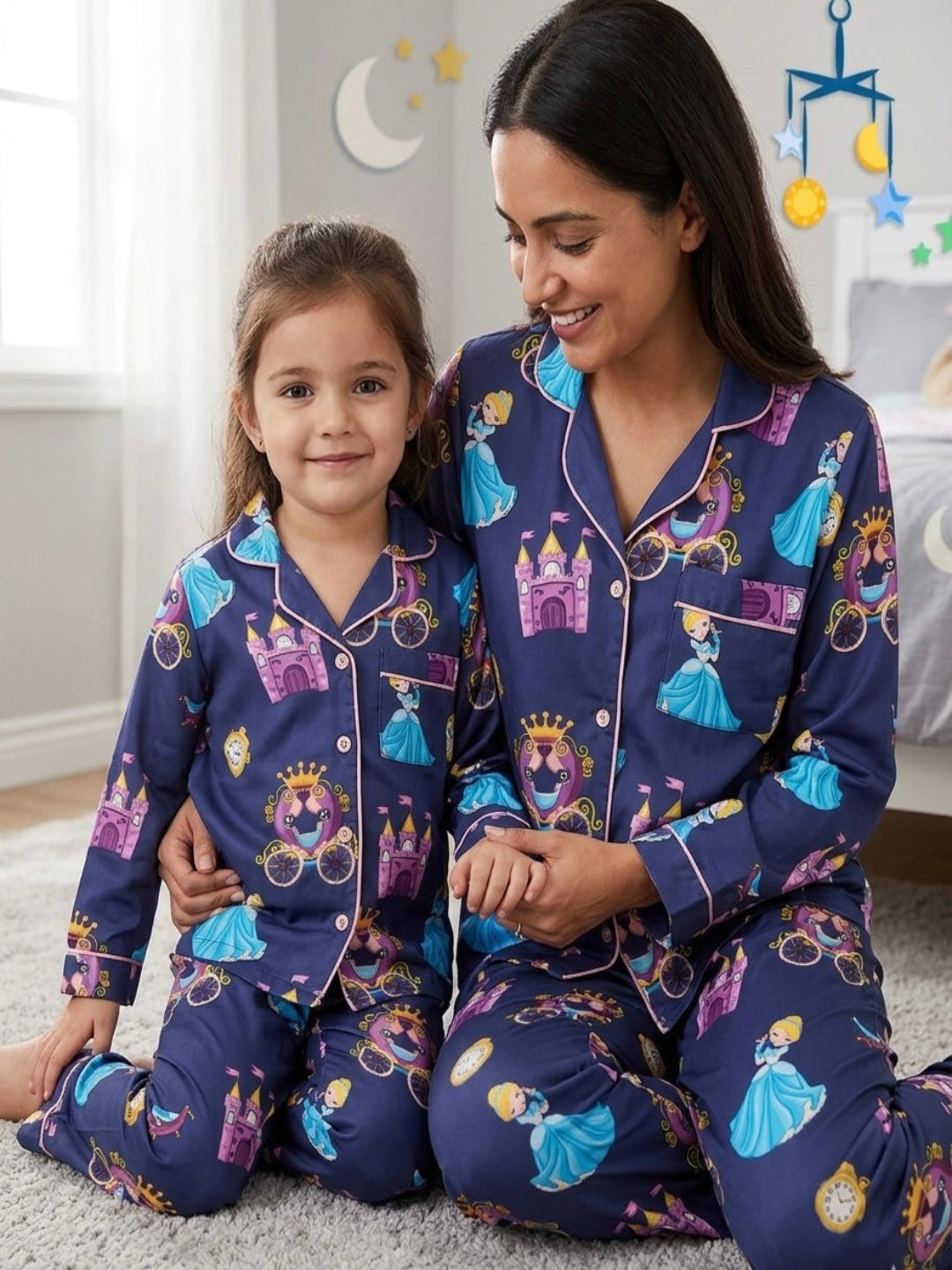 Cinderella Pure Cotton Mom & Kids Twinning Pj Set