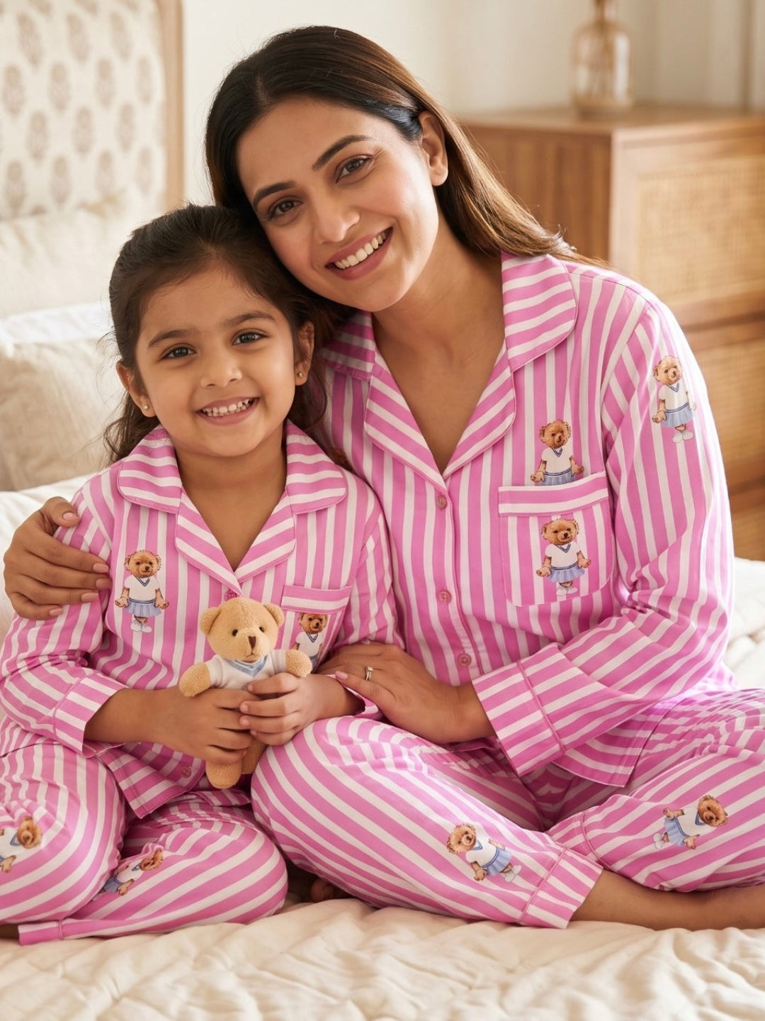 Polo Pink Pure Cotton Mom & Kids Twinning Pj Set