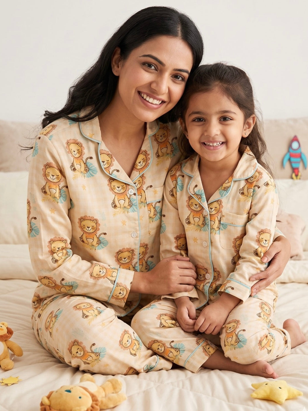 Little Lion Pure Cotton Mom & Kids Twinning Pj Set