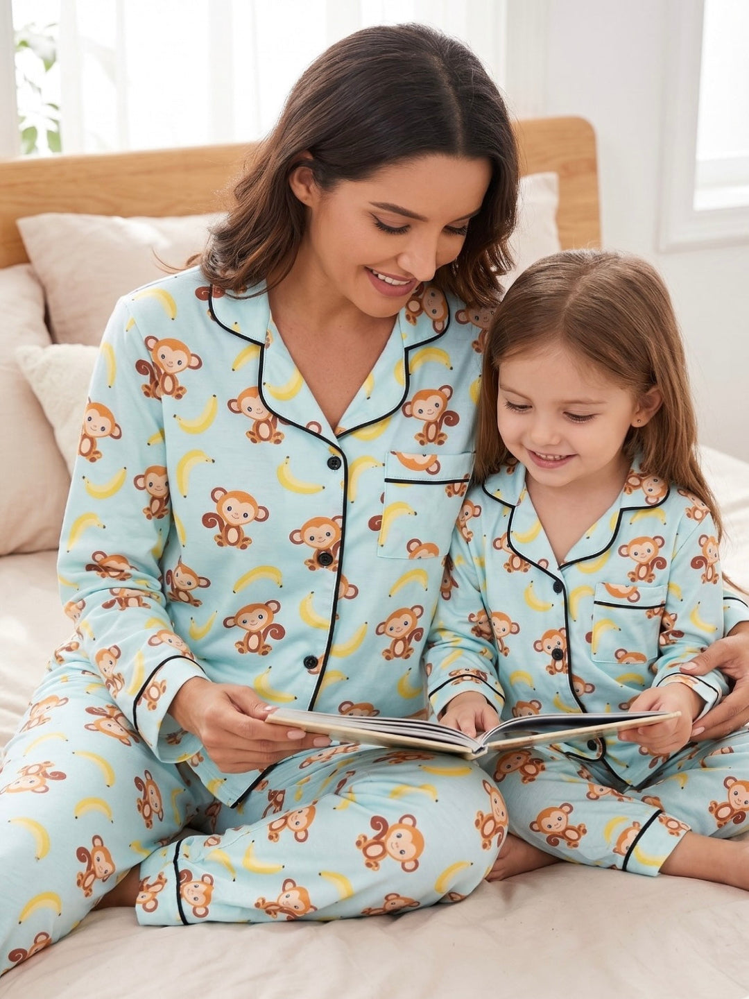 Funky Monkey Pure Cotton Mom & Kids Twinning Pj Set