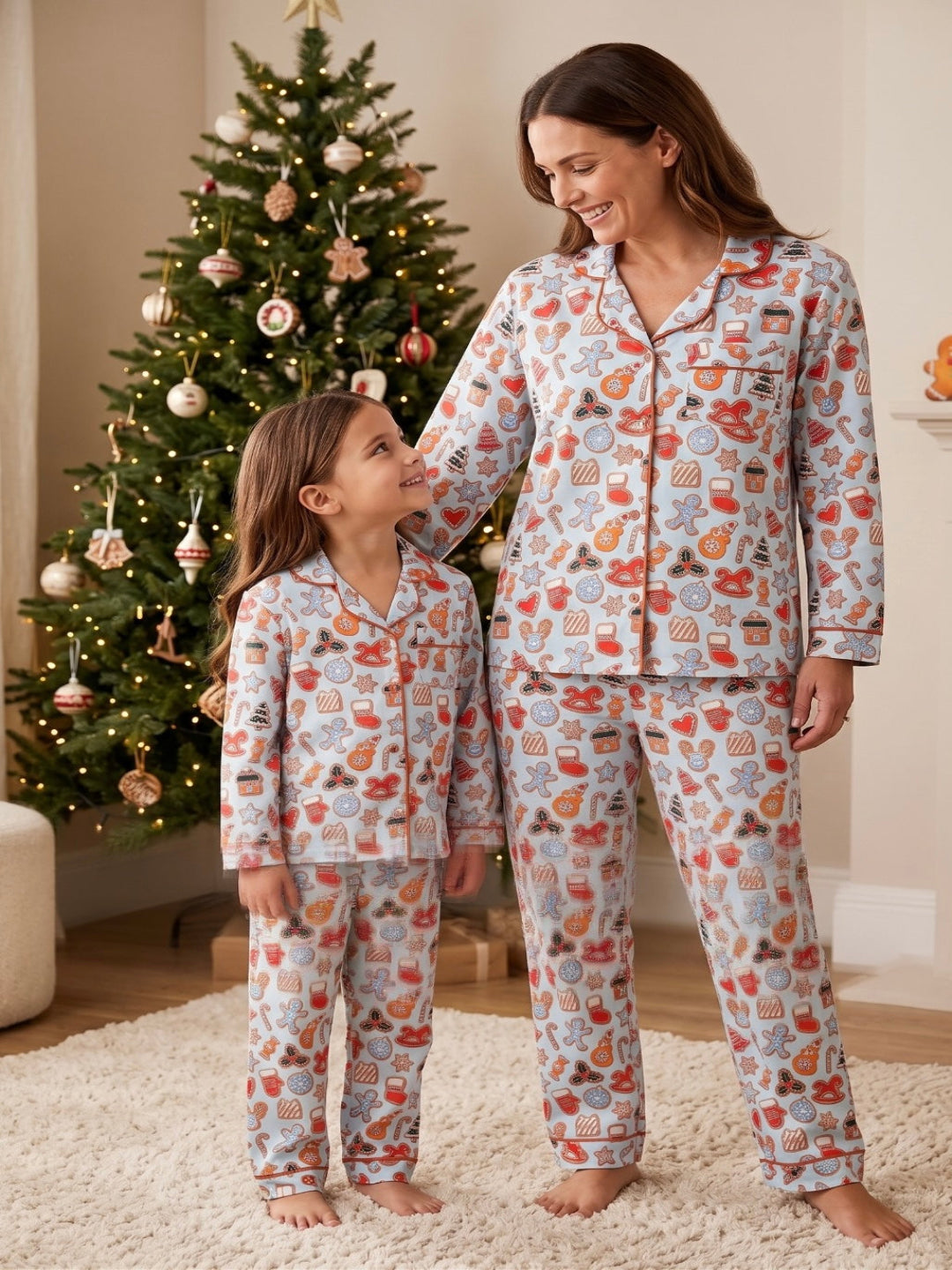 Christmas Cookies Cotton Rayon Mom & Kids Twinning Set