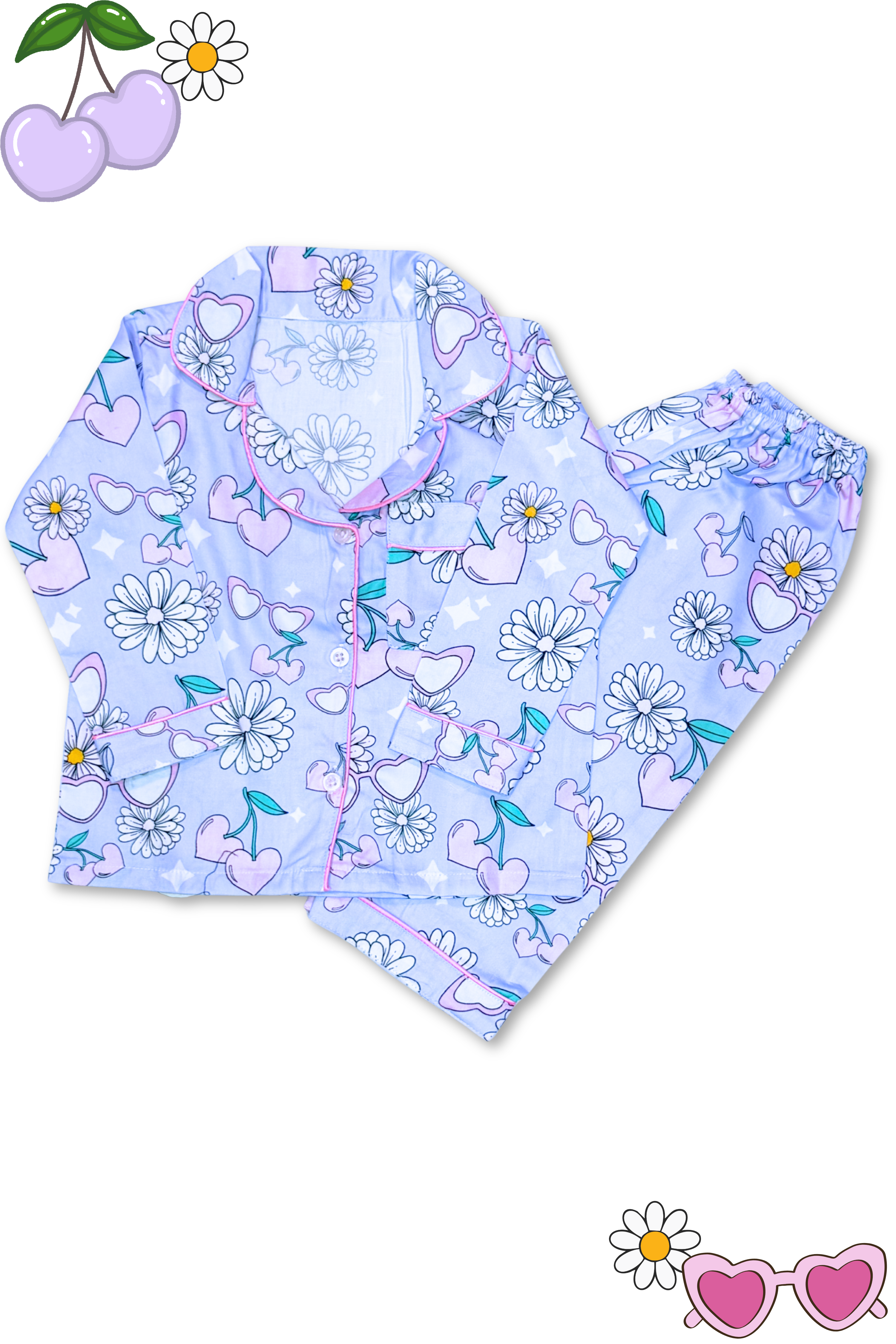 Summer Nights Kids Button Down Pj Set - Pure Cotton Pj Set with Notched Collar