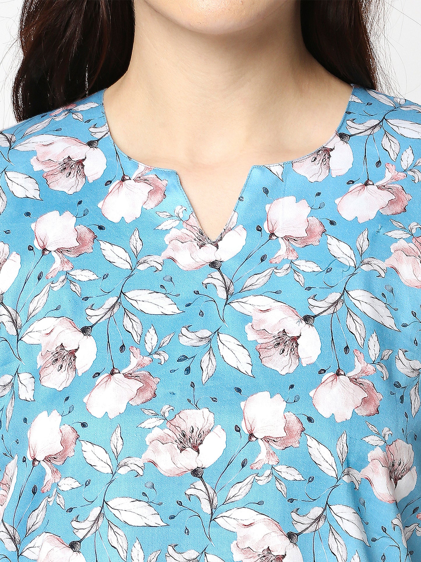 Blue Paradise Kurta Pj Set - Pure Cotton Pj Set in Kaftan Style
