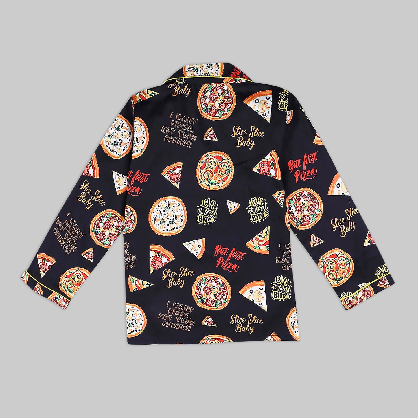 Pizza Forever Kids Button Down Pj Set - Pure Cotton Pj Set with Notched Collar