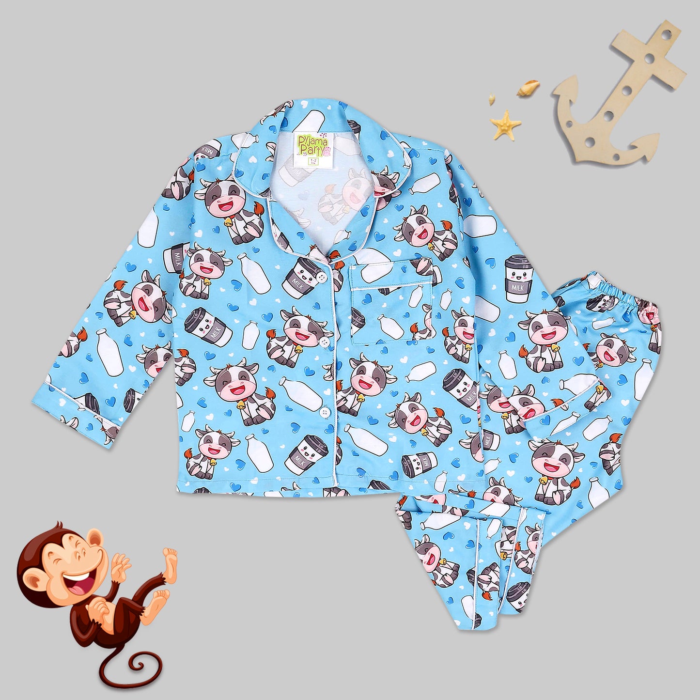 Moo Moo Milk Cotton Rayon Kids Pj Set with Notched Collar